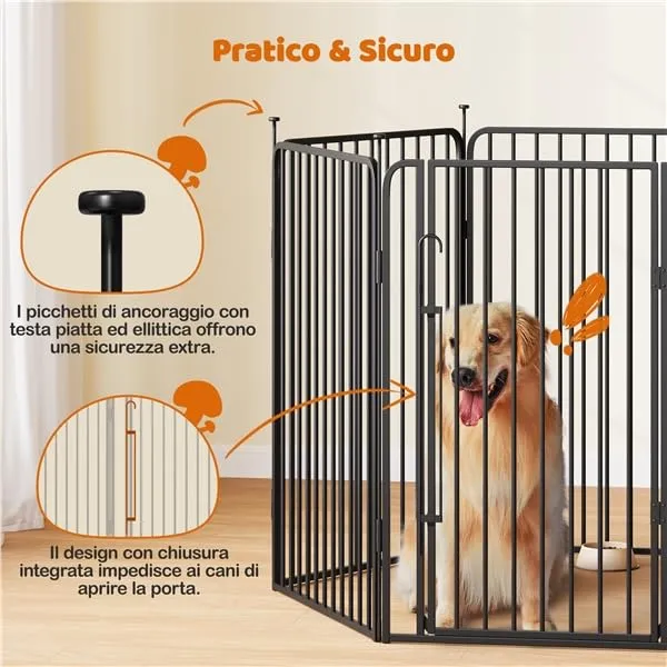 Yaheetech Recinto per Cani Interno ed Esterno 6 Pannelli 100 cm Nero - immagine 9