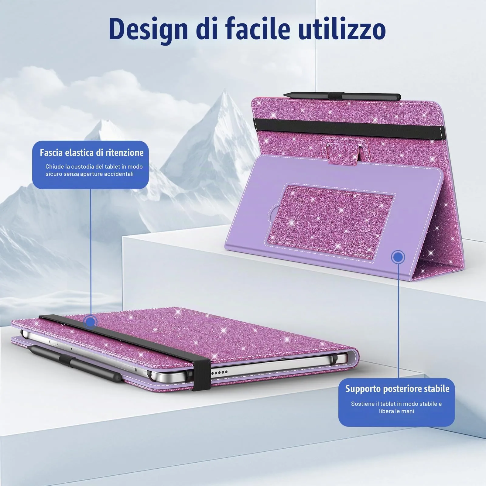 TiMOVO Custodia Universale per Tablet Android 10,1 Pollici, Glitter Viola, con Portapenne - immagine 4
