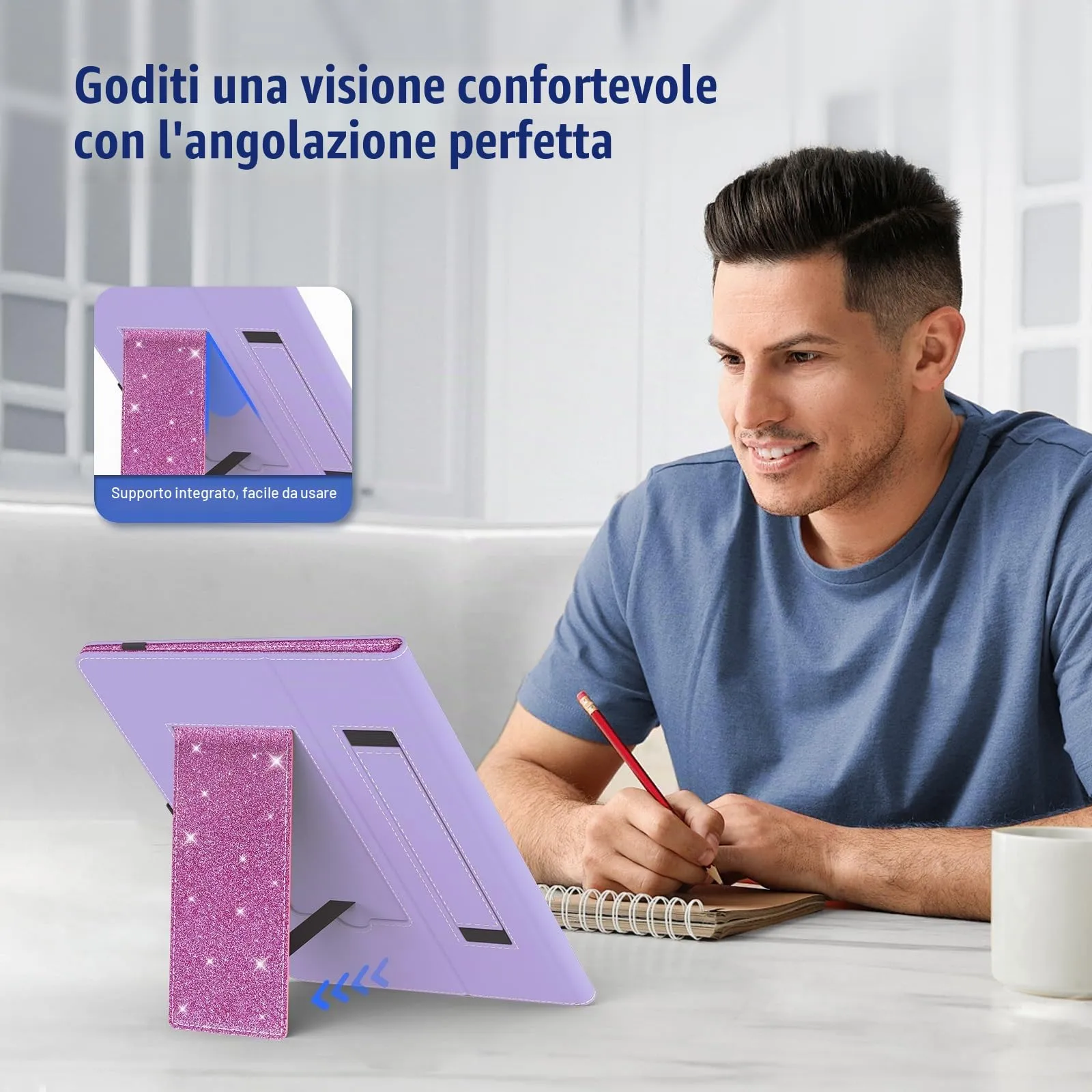 TiMOVO Custodia Universale per Tablet Android 10,1 Pollici, Glitter Viola, con Portapenne - immagine 5