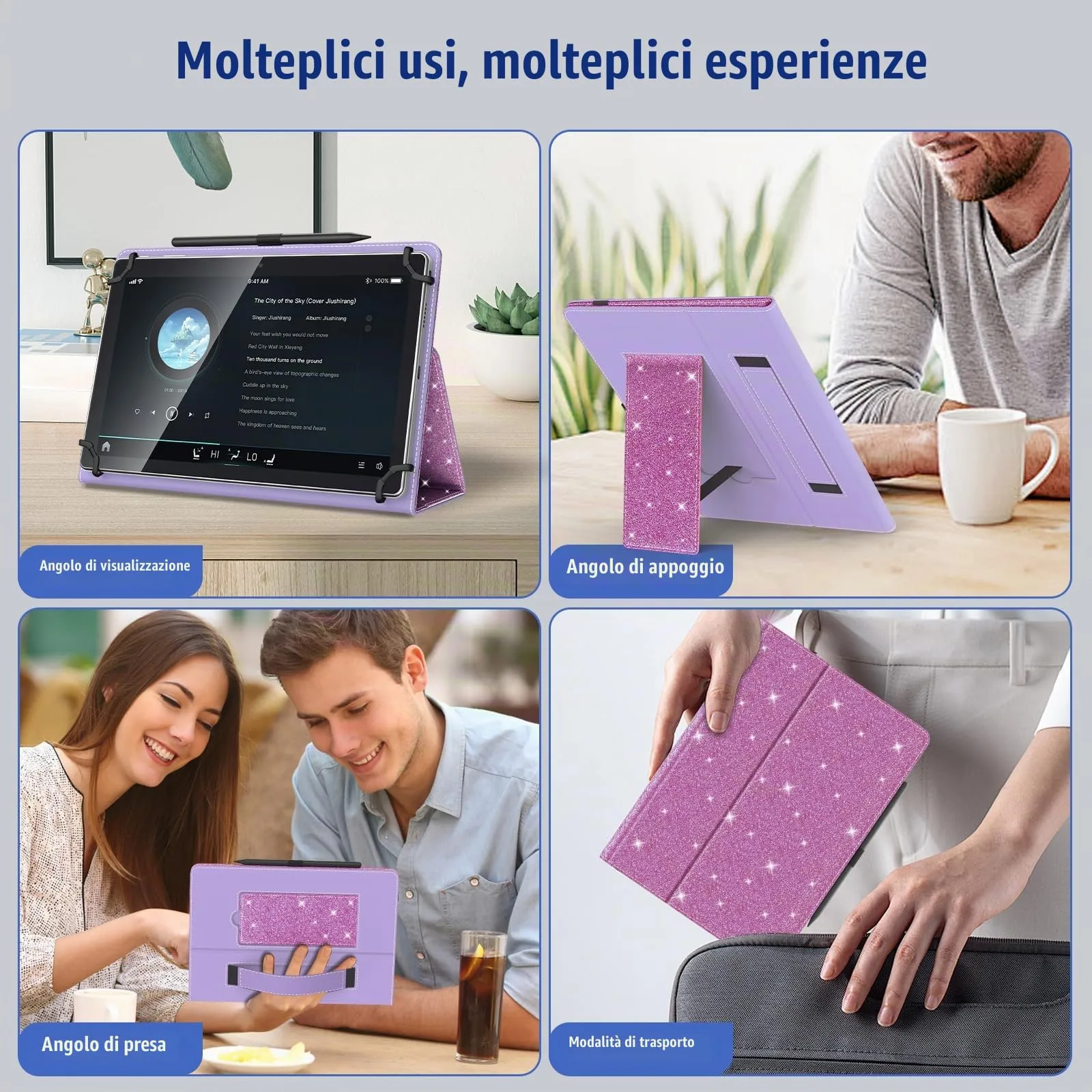 TiMOVO Custodia Universale per Tablet Android 10,1 Pollici, Glitter Viola, con Portapenne - immagine 7