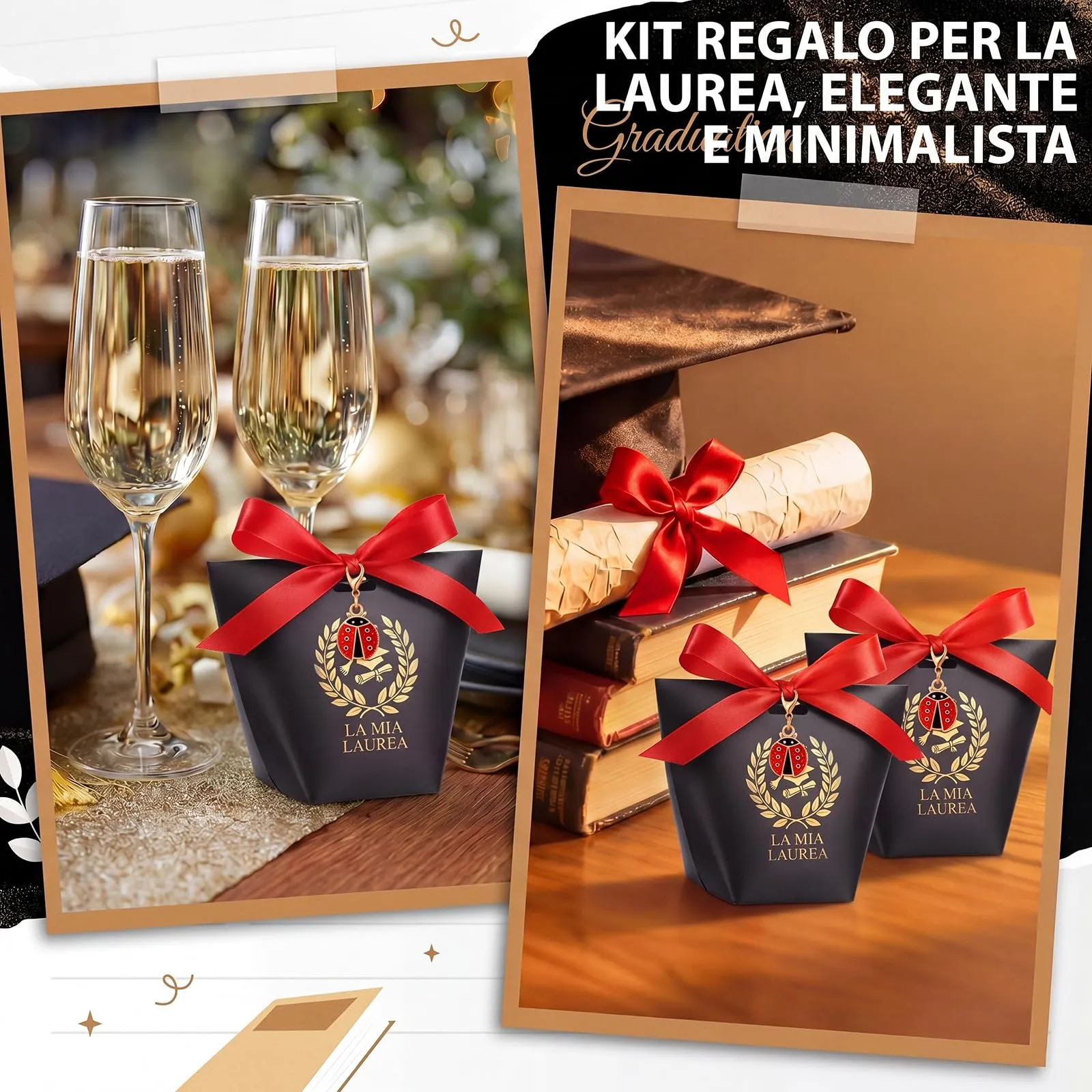 BBTO Set 30 Scatoline Portaconfetti Laurea con 30 Portachiavi Coccinella e Nastro Rosso - immagine 6