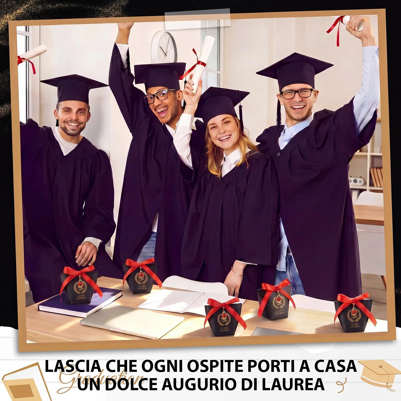 BBTO Set 30 Scatoline Portaconfetti Laurea con 30 Portachiavi Coccinella e Nastro Rosso - immagine 7