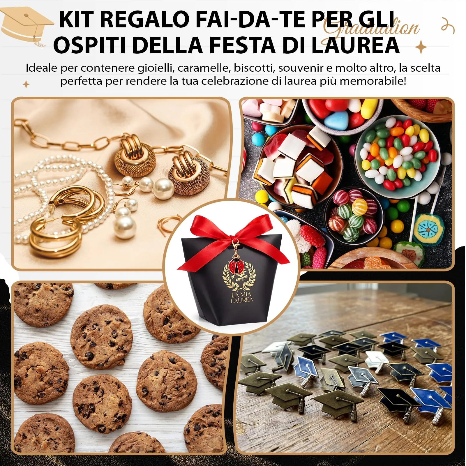 BBTO Set 50 Scatoline Portaconfetti Laurea con 50 Portachiavi Coccinella e Nastro Rosso - immagine 6