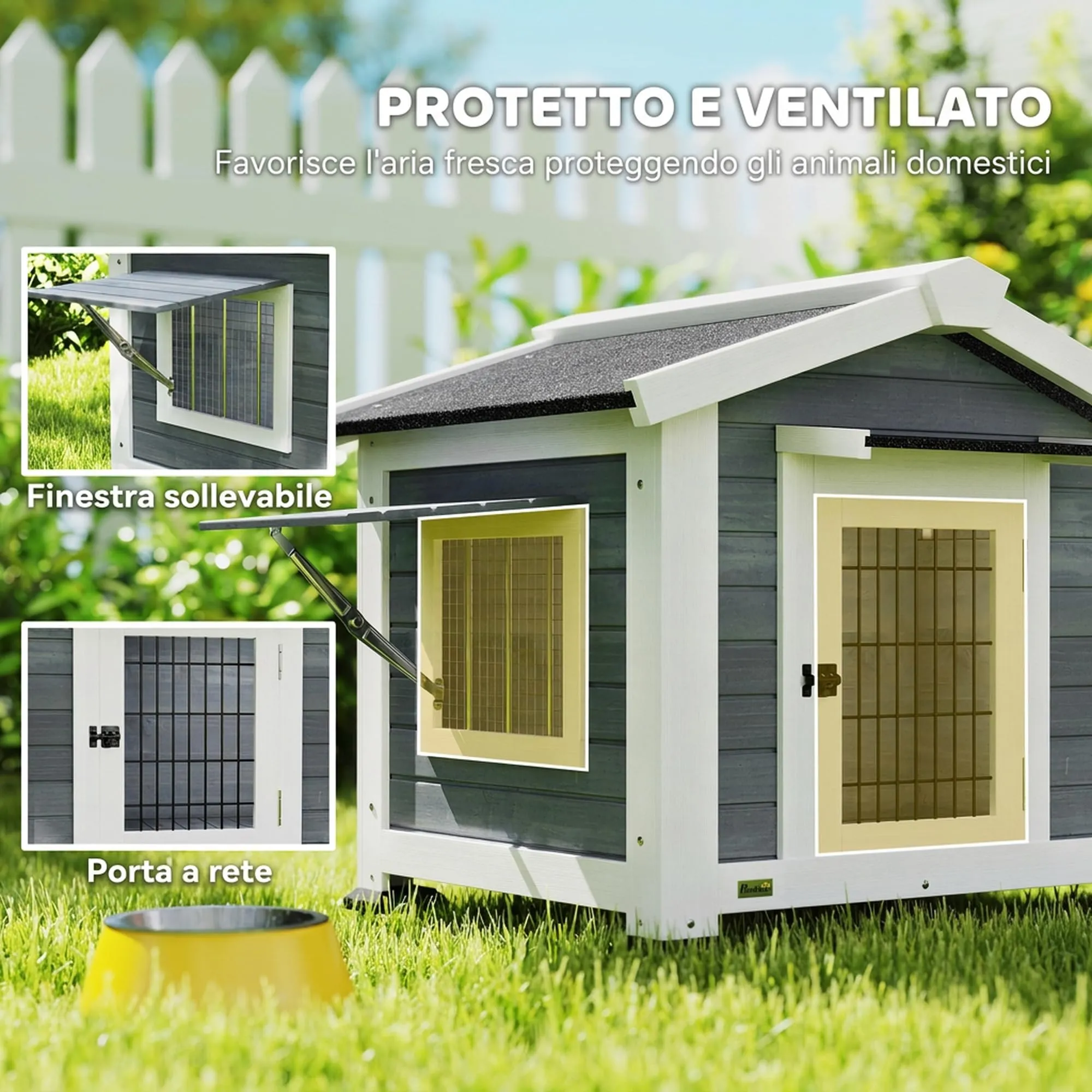 PawHut Cuccia per Cani da Esterno in Legno Rialzata con Tetto Impermeabile - immagine 3