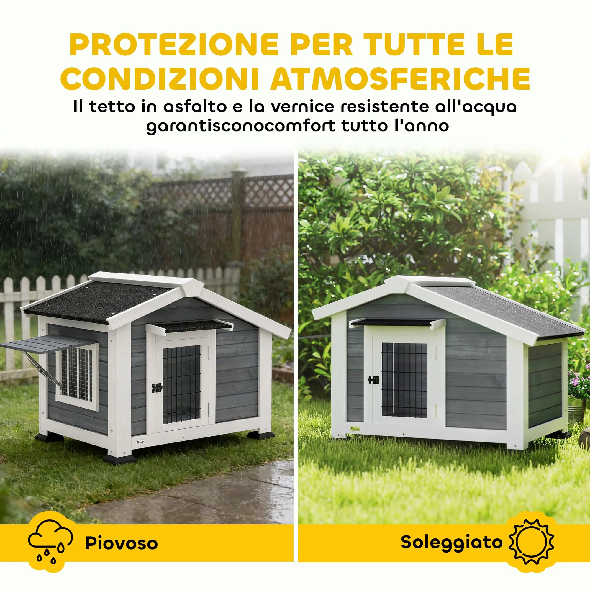 PawHut Cuccia per Cani da Esterno in Legno Rialzata con Tetto Impermeabile - immagine 4