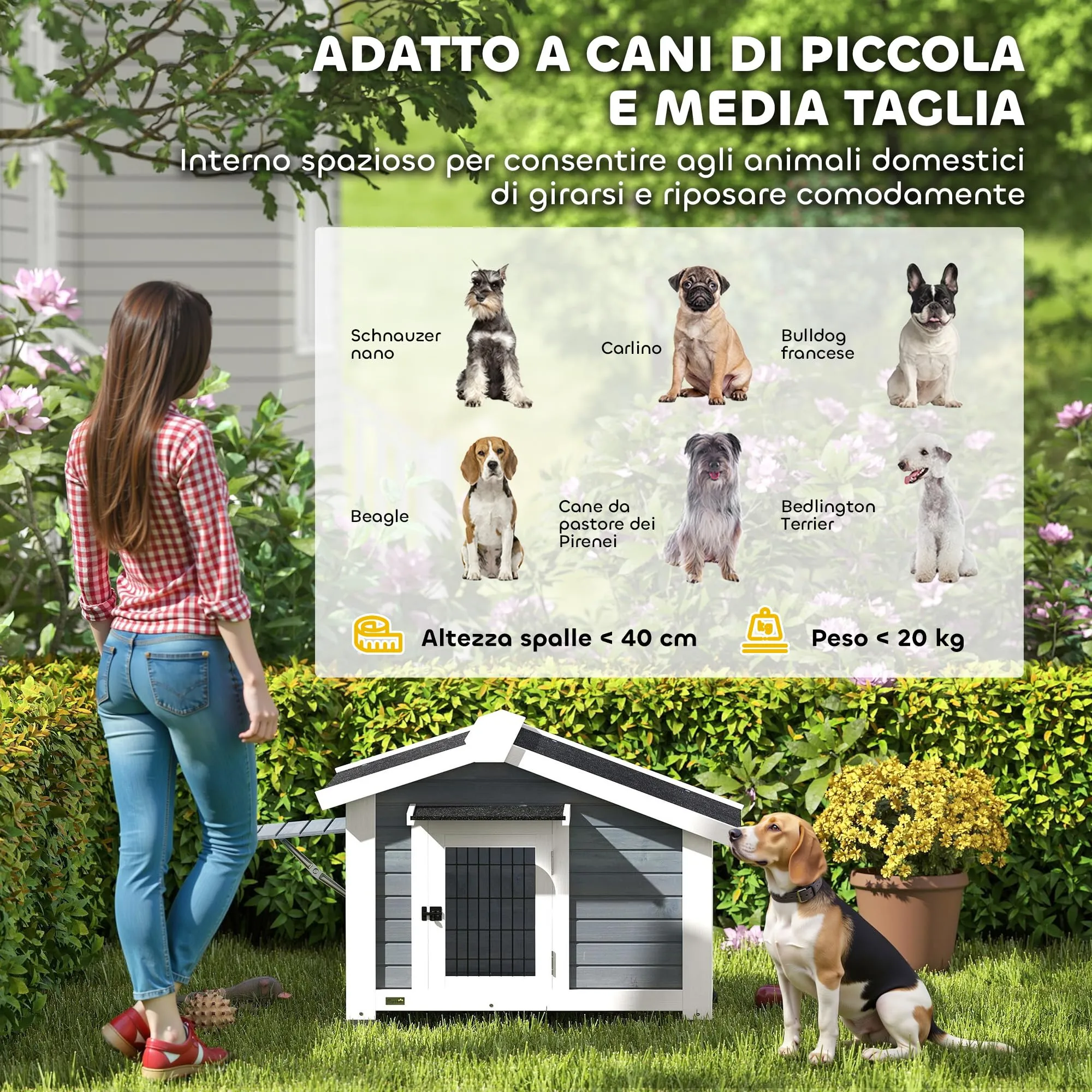 PawHut Cuccia per Cani da Esterno in Legno Rialzata con Tetto Impermeabile - immagine 6