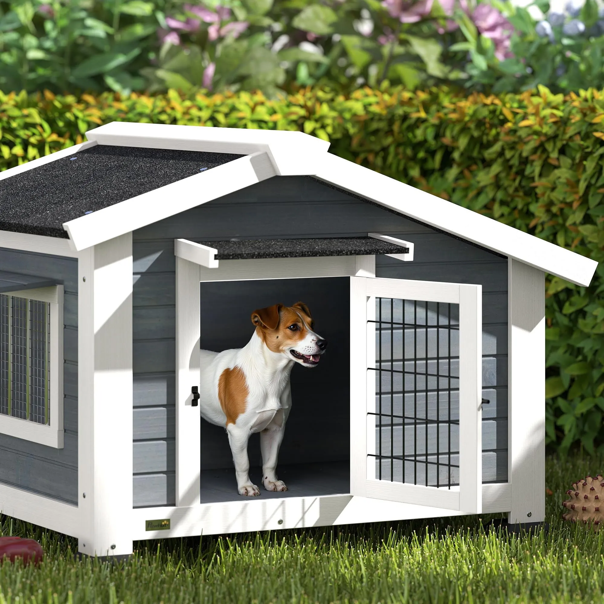 PawHut Cuccia per Cani da Esterno in Legno Rialzata con Tetto Impermeabile - immagine 8