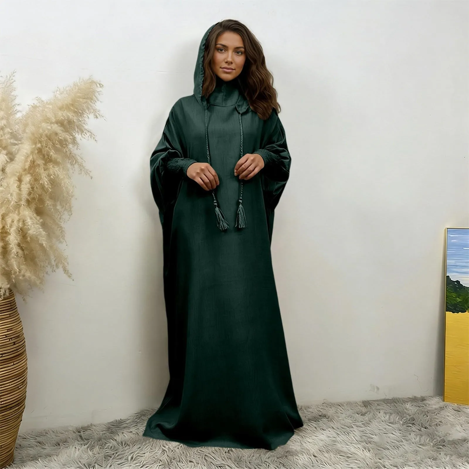 Generisch Abito da preghiera da donna Hijab Abaya Jilbab Islamico, verde scuro, L - immagine 3