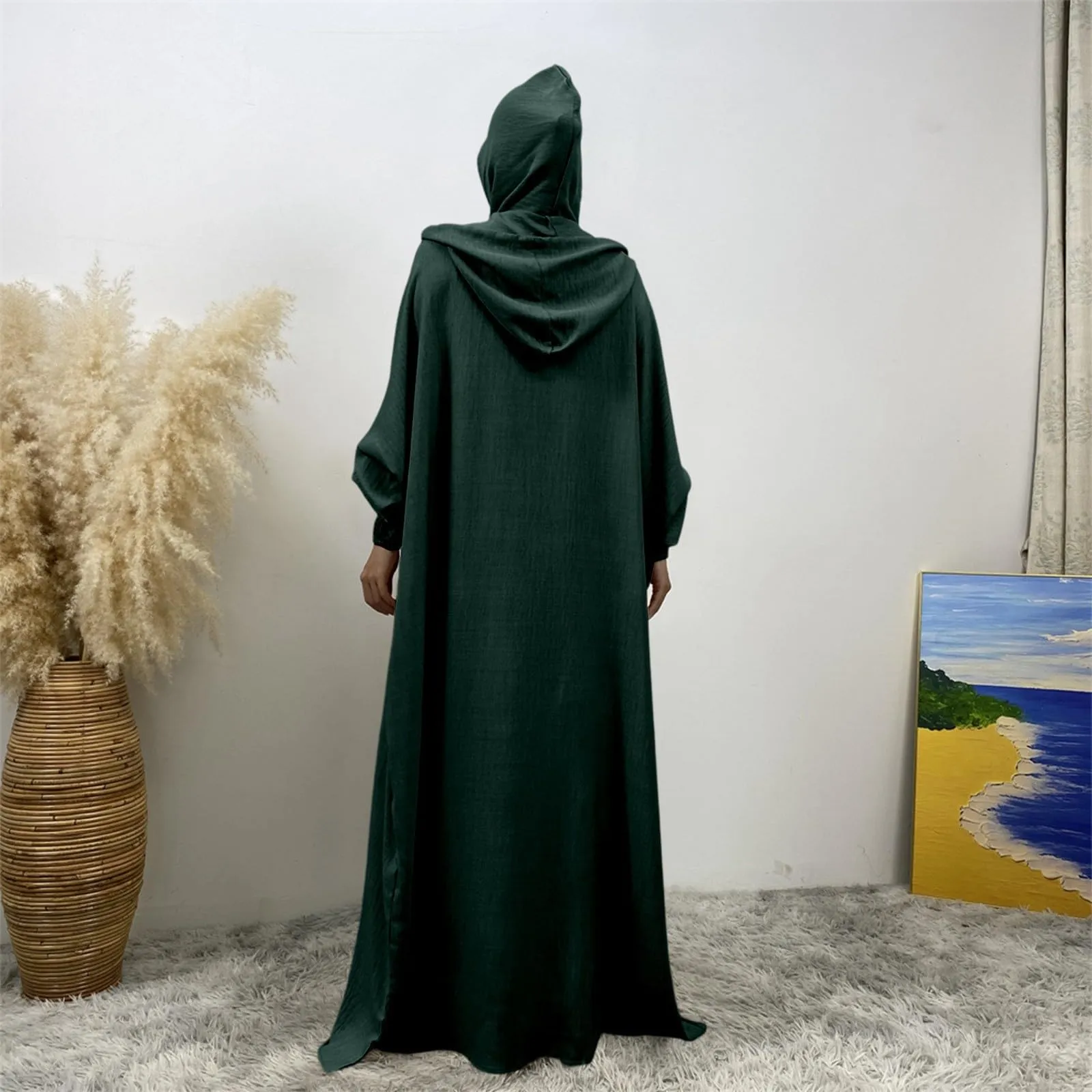 Generisch Abito da preghiera da donna Hijab Abaya Jilbab Islamico, verde scuro, L - immagine 5