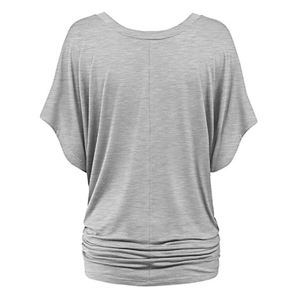 Generisch Maglietta Estiva Donna Oversize a Maniche Corte con Pieghe, Grigio, S - immagine 5
