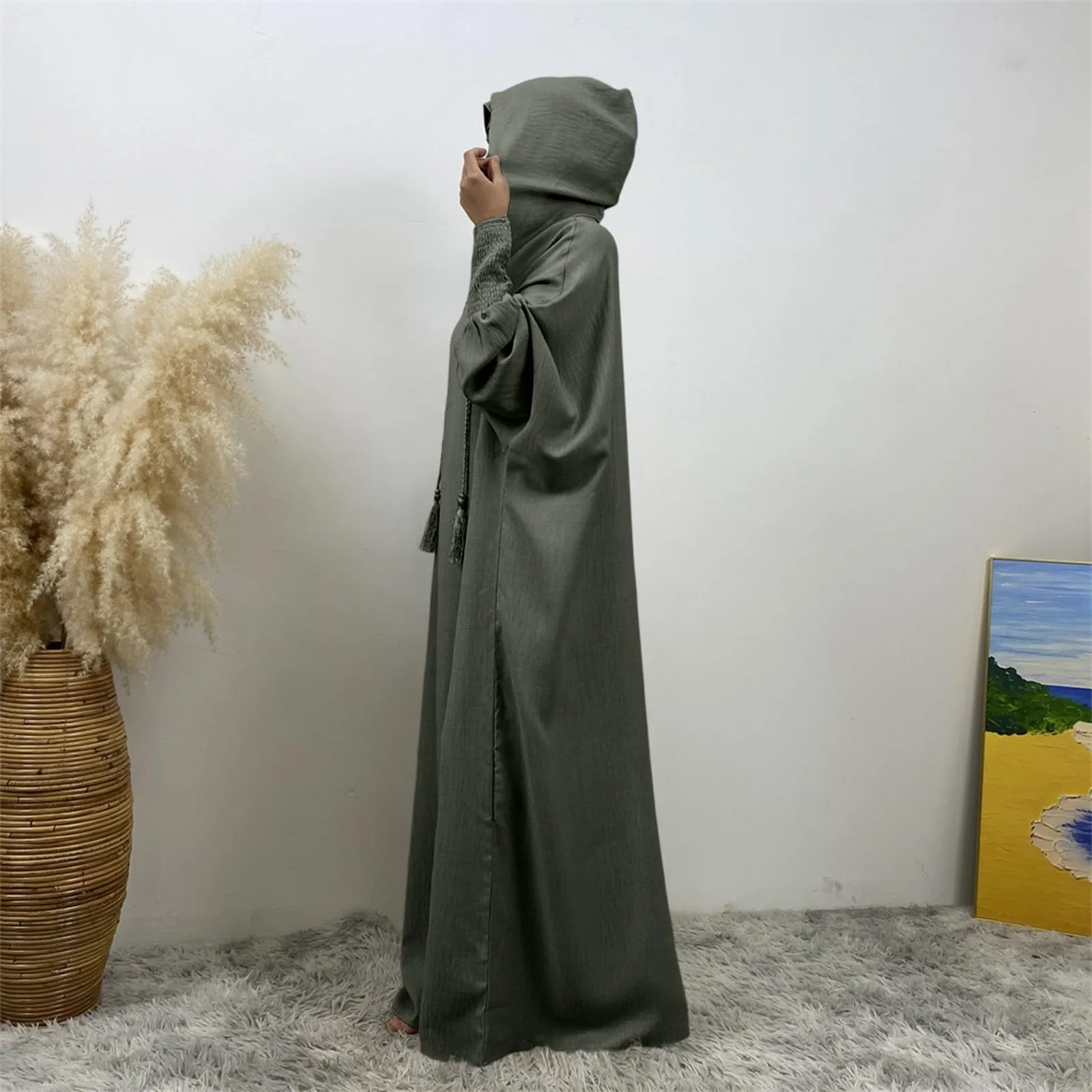 Generisch Abito da preghiera donna Hijab Abaya Jilbab Islamico, verde chiaro, XL - immagine 5