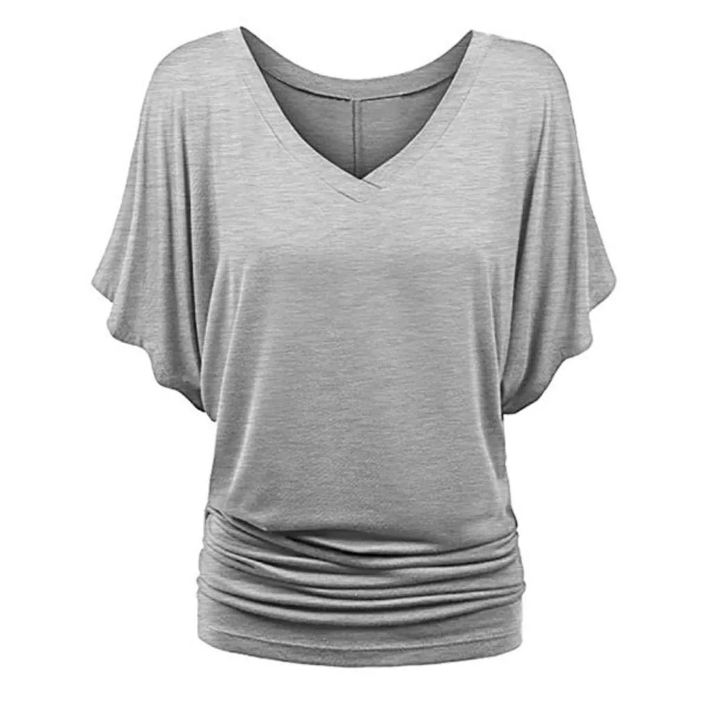 Generisch Maglietta estiva da donna a maniche lunghe a pistrello con pieghe, Grigio, L - immagine 1