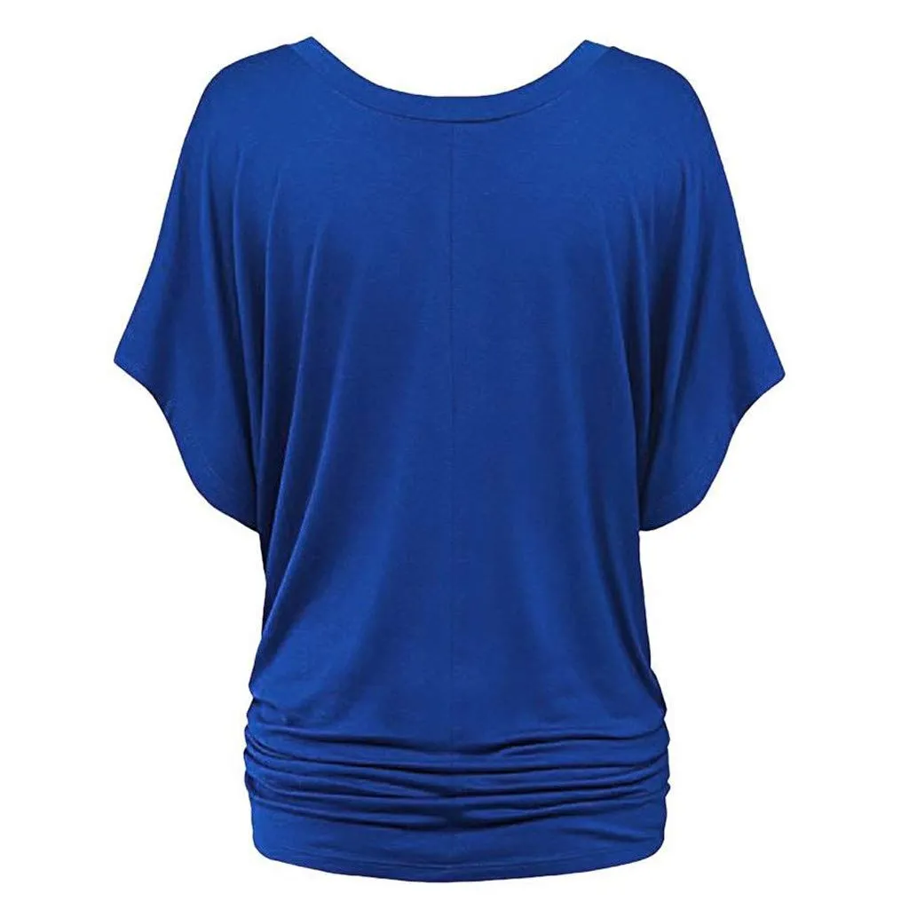 Generisch Maglietta estiva da donna a maniche corte e a pistrello Blu L - immagine 2