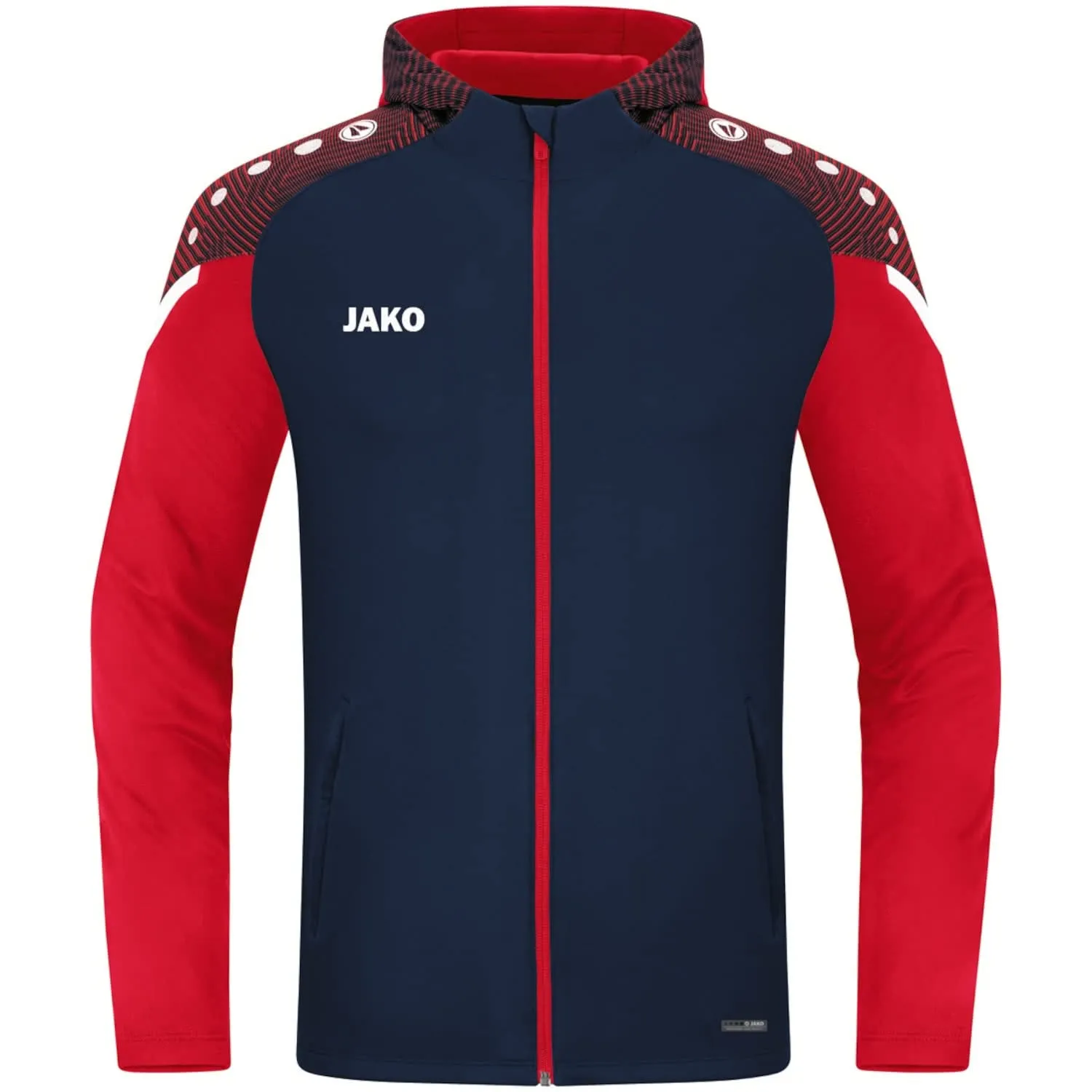 JAKO Giacca con cappuccio Performance Mista, Blu acqua marina/rosso, M - immagine 1