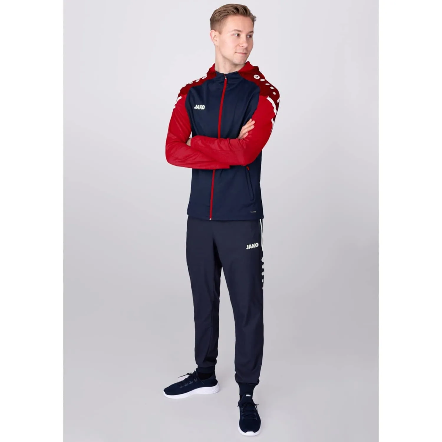 JAKO Giacca con cappuccio Performance Mista, Blu acqua marina/rosso, M - immagine 3