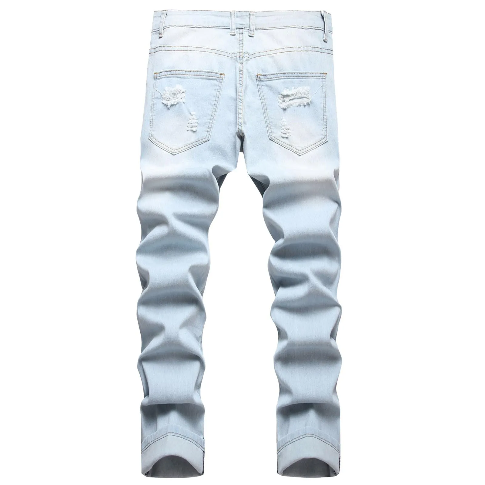 Jeans Strappati Uomo in Denim a Gamba Dritta, Vestibilità Aderente Elasticizzati, Nero - immagine 3