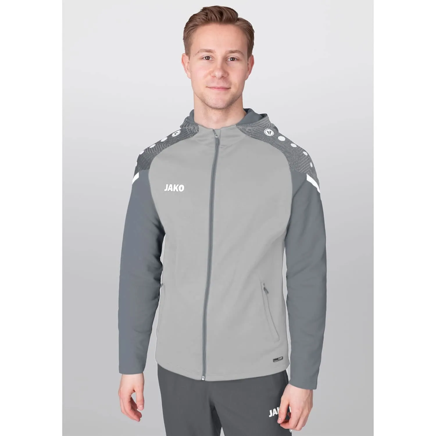 JAKO Giacca con cappuccio Performance da uomo, Grigio Morbido/Grigio Pietra, 3XL - immagine 2