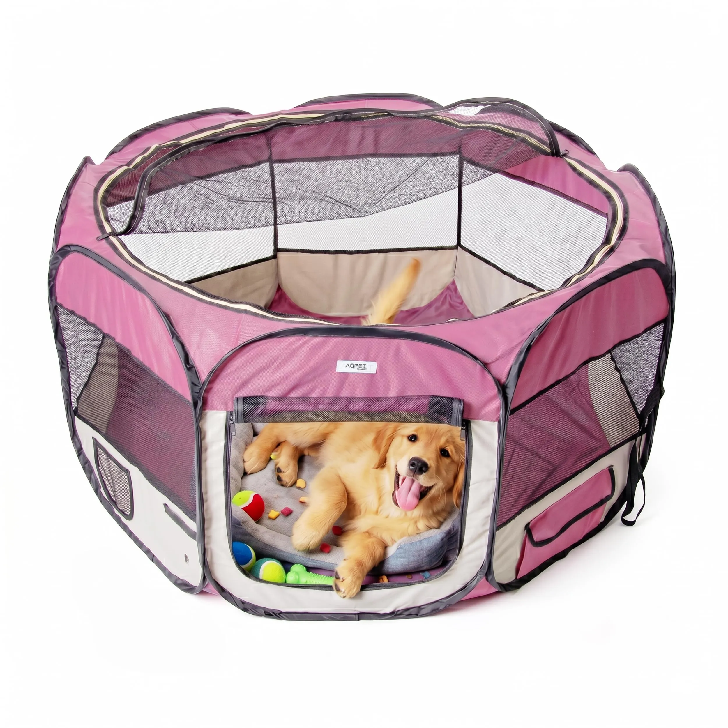 AQPET Recinto Pieghevole per Cani e Gatti in Tessuto Impermeabile, Rosa - immagine 1