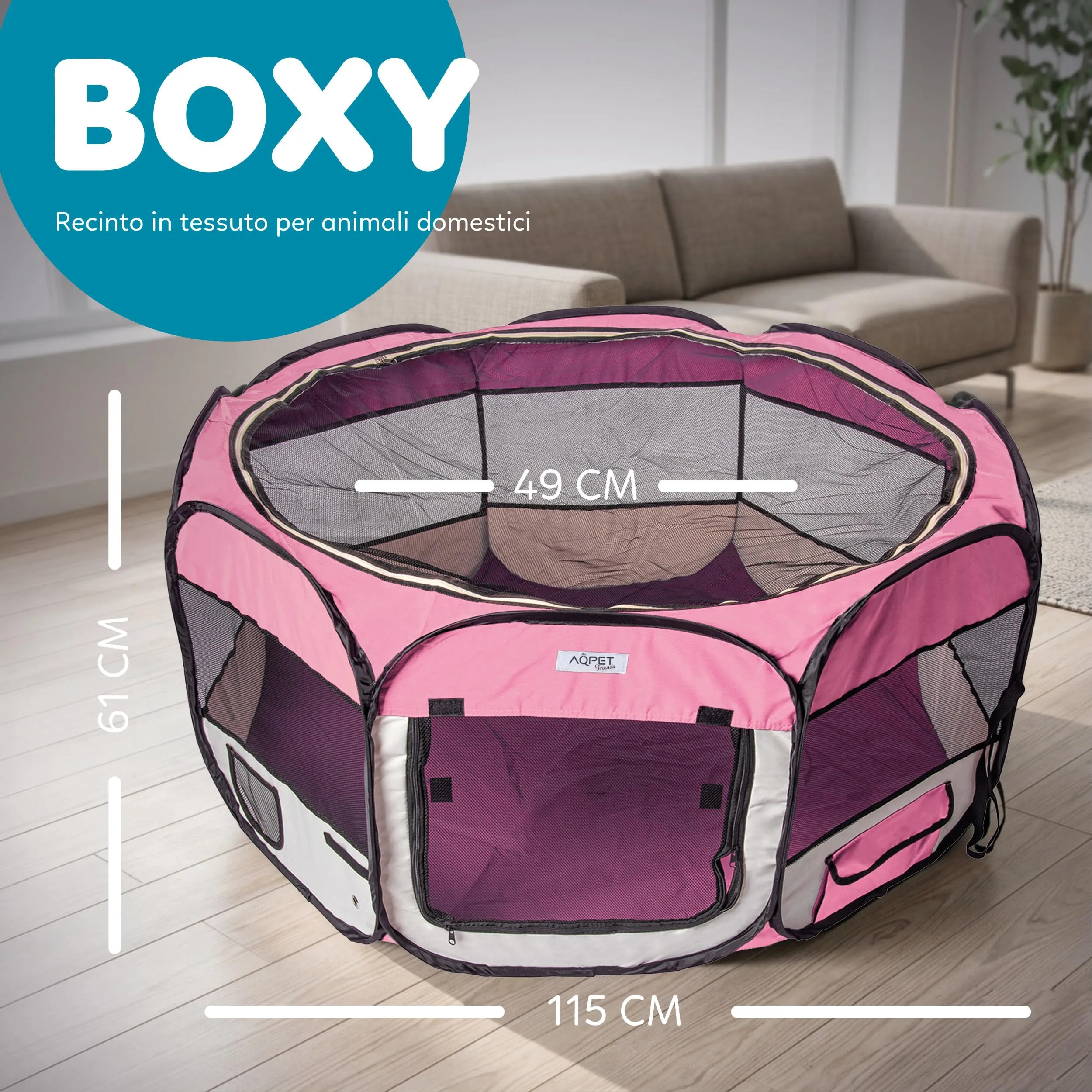AQPET Recinto Pieghevole per Cani e Gatti in Tessuto Impermeabile, Rosa - immagine 2