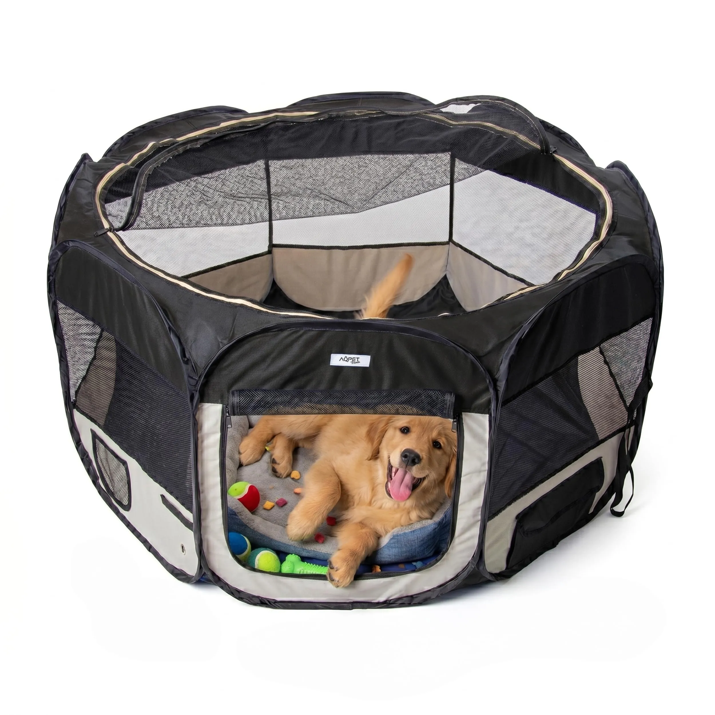 AQPET Box per Cani e Gatti Cuccioli, Recinto Pieghevole in Tessuto Impermeabile, Nero - immagine 1