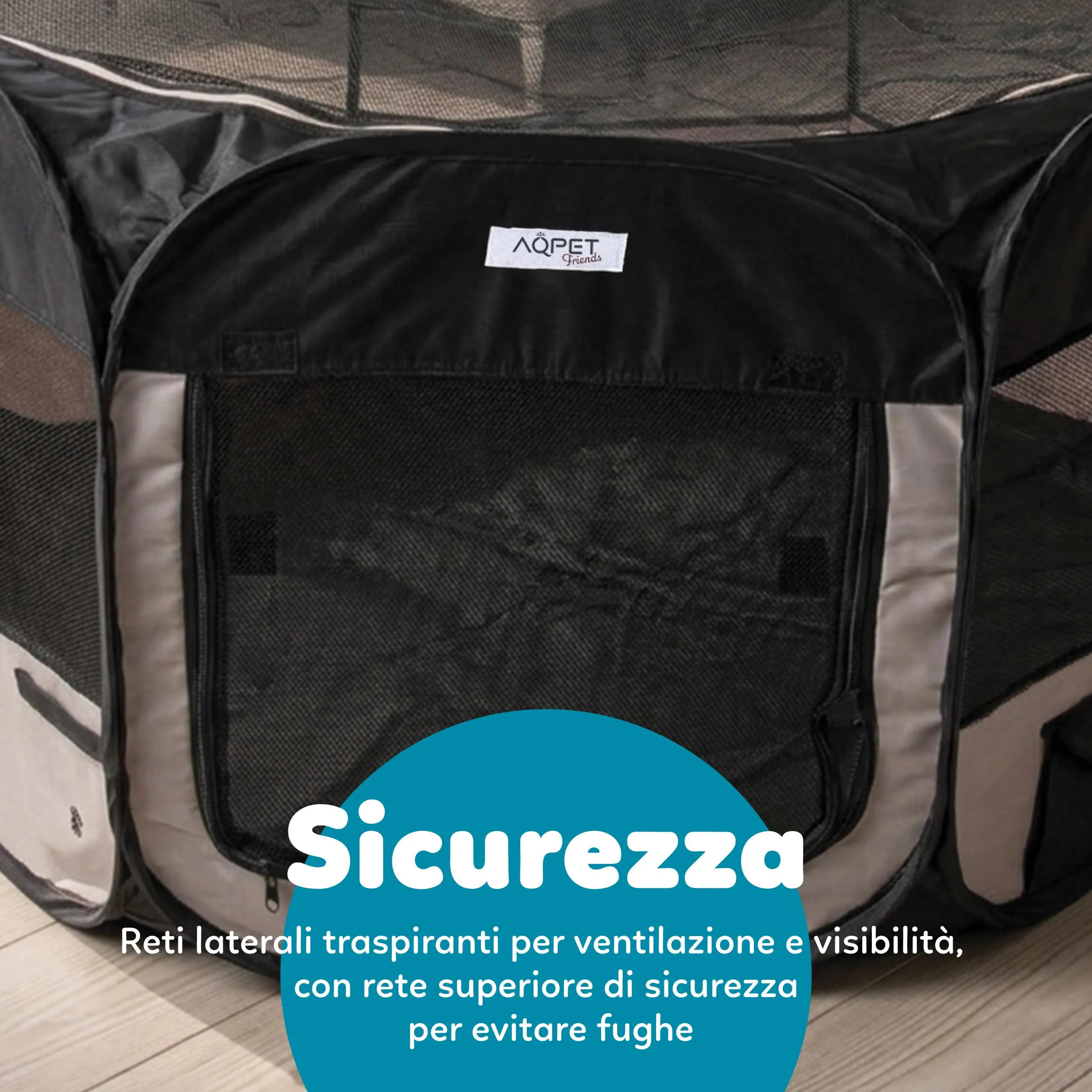 AQPET Box per Cani e Gatti Cuccioli, Recinto Pieghevole in Tessuto Impermeabile, Nero - immagine 6
