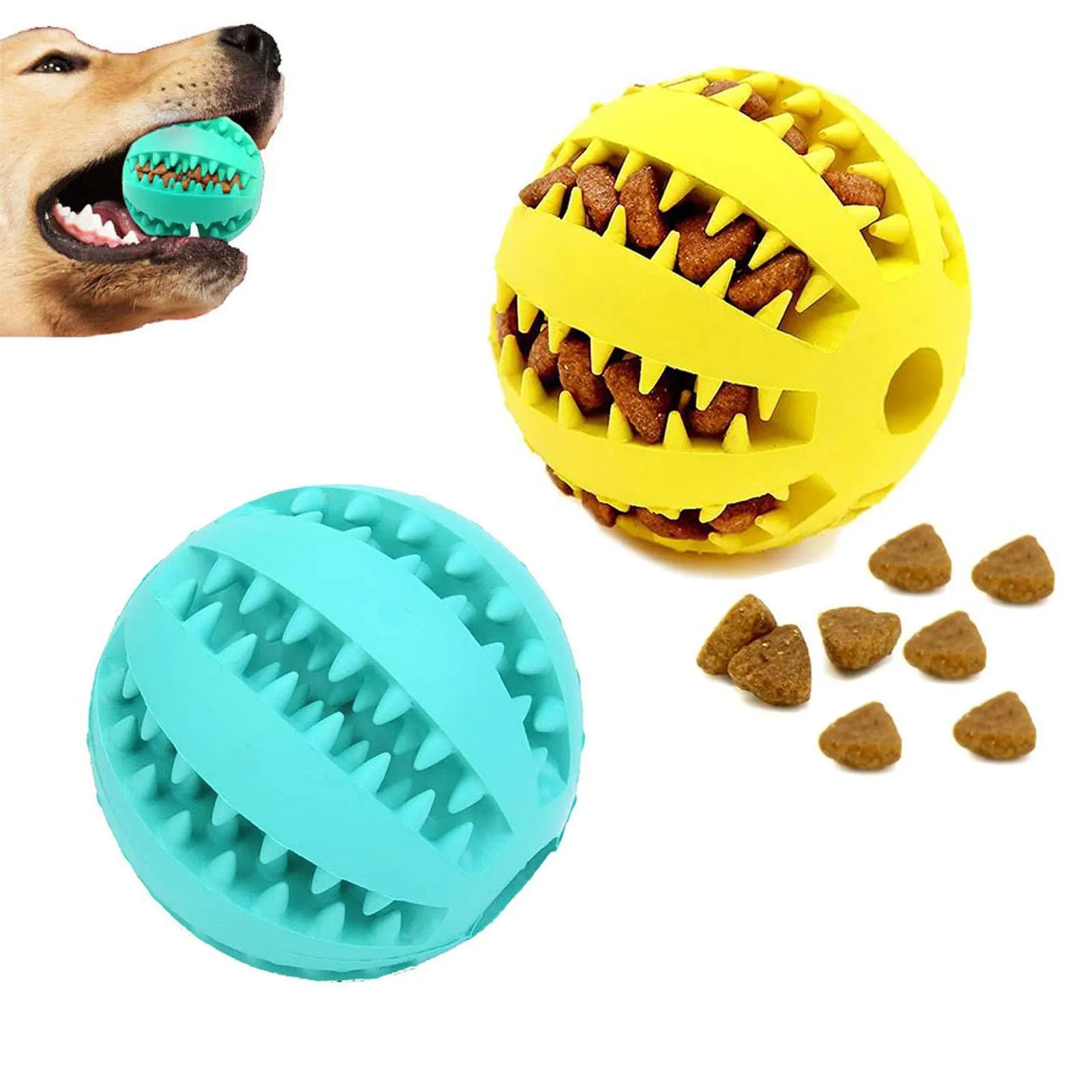 ZFLYXIAOHUA Dispenser Interattivo per Cani, Palla da Masticare per Pulizia Denti e Addestramento, 2 pezzi (Blu+Giallo, 5cm) - immagine 1