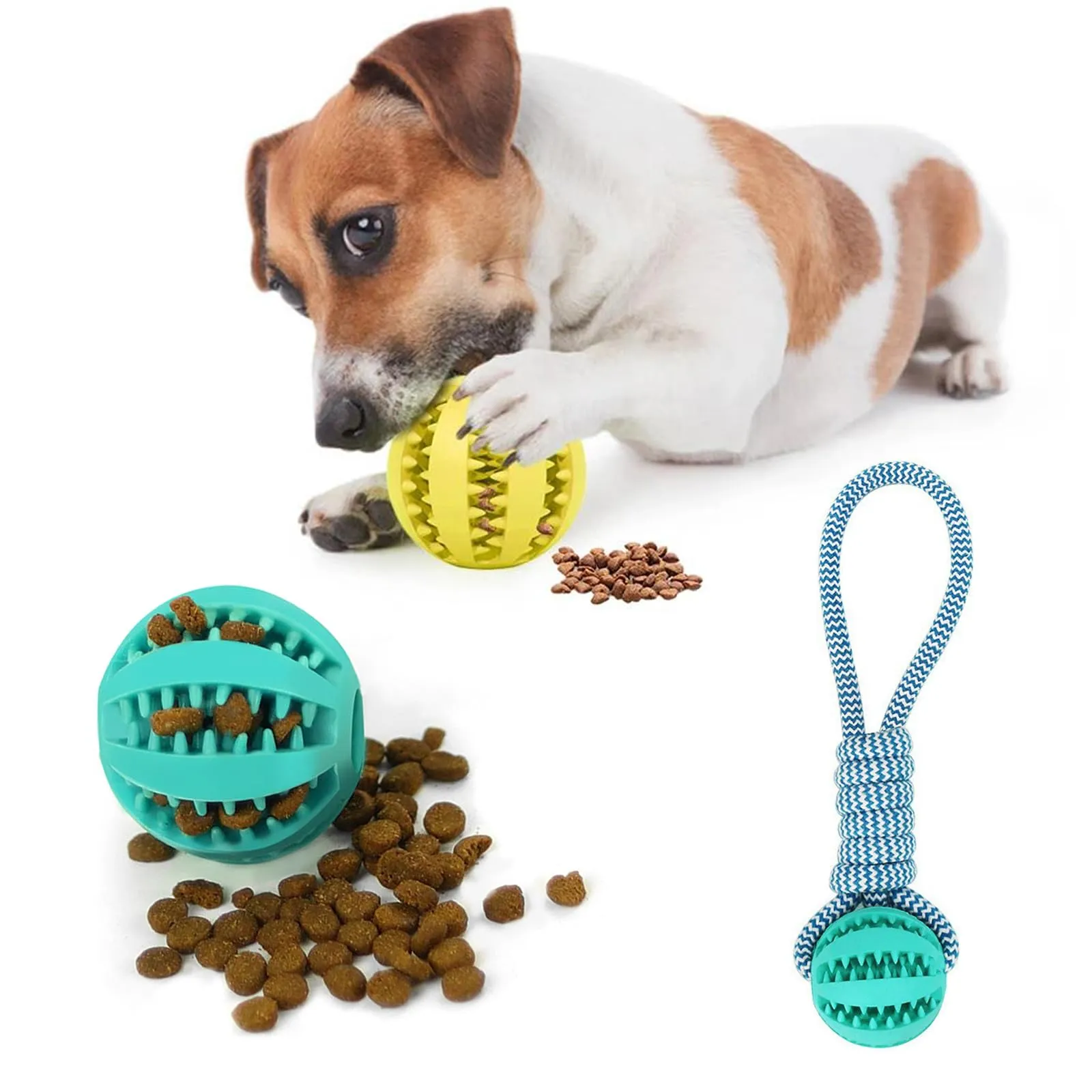 ZFLYXIAOHUA Dispenser Interattivo per Cani, Palla da Masticare per Pulizia Denti e Addestramento, 2 pezzi (Blu+Giallo, 5cm) - immagine 4
