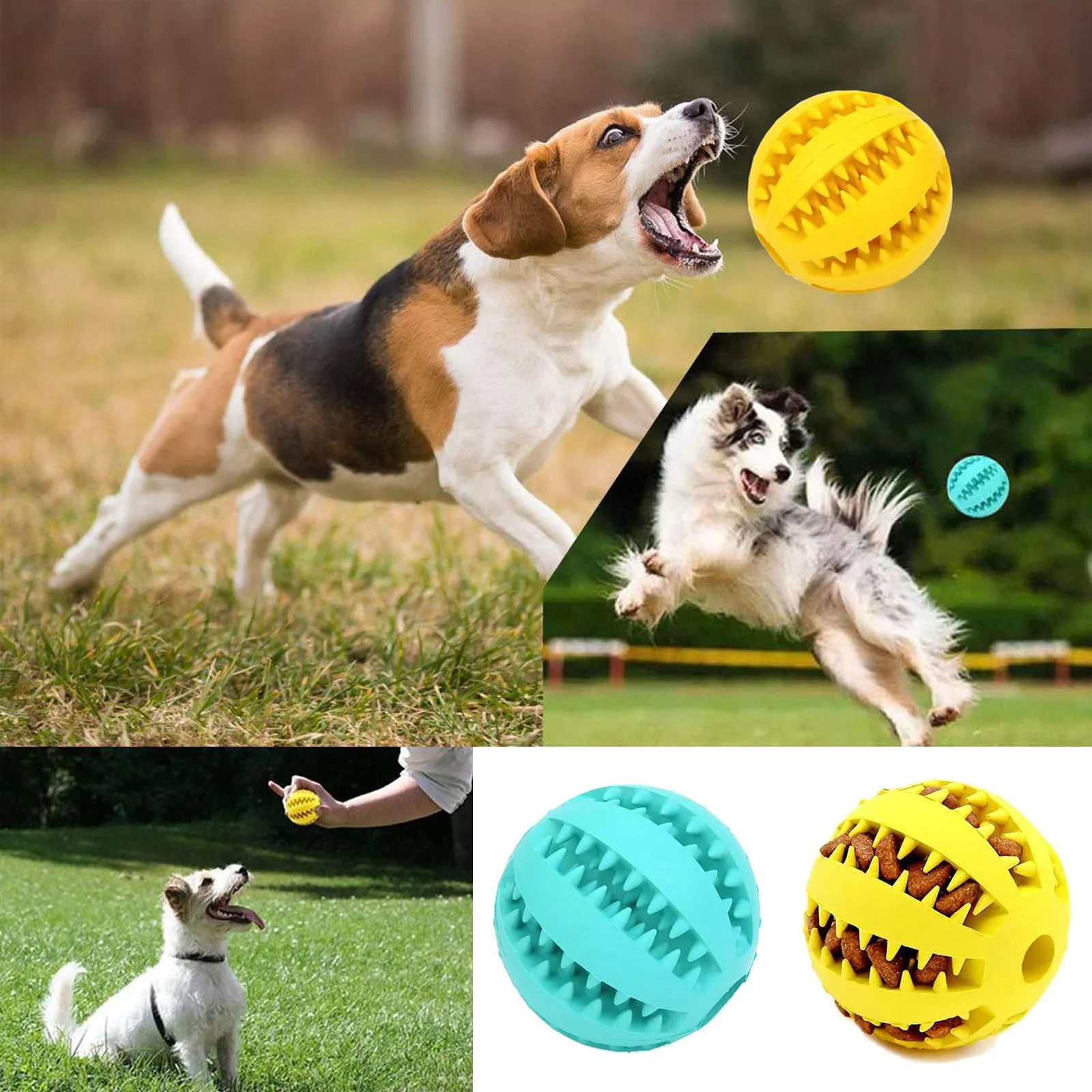ZFLYXIAOHUA Dispenser Interattivo per Cani, Palla da Masticare per Pulizia Denti e Addestramento, 2 pezzi (Blu+Giallo, 5cm) - immagine 5