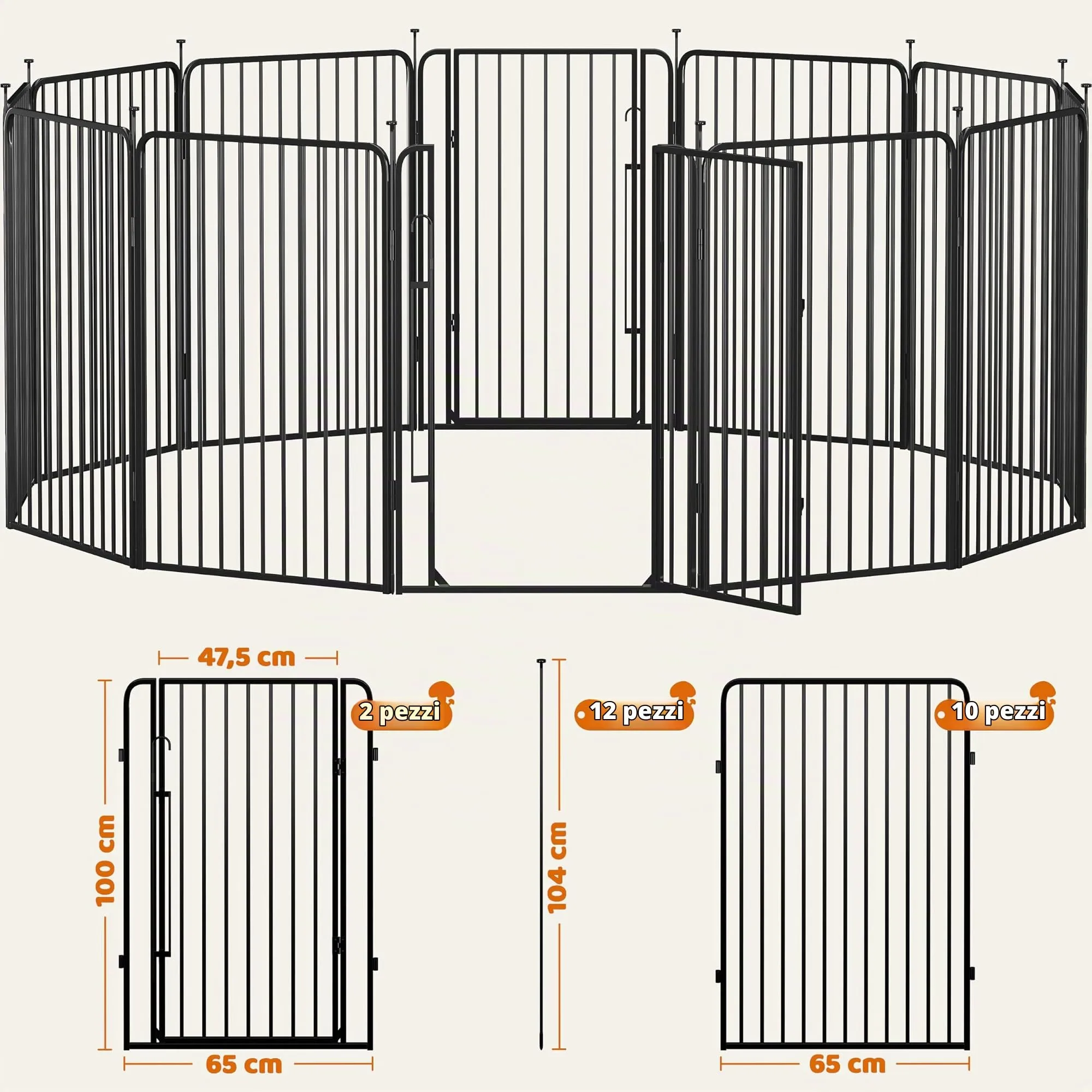 Yaheetech Recinto per Cani da Interno ed Esterno, 12 Pannelli, 100 cm, Nero - immagine 2