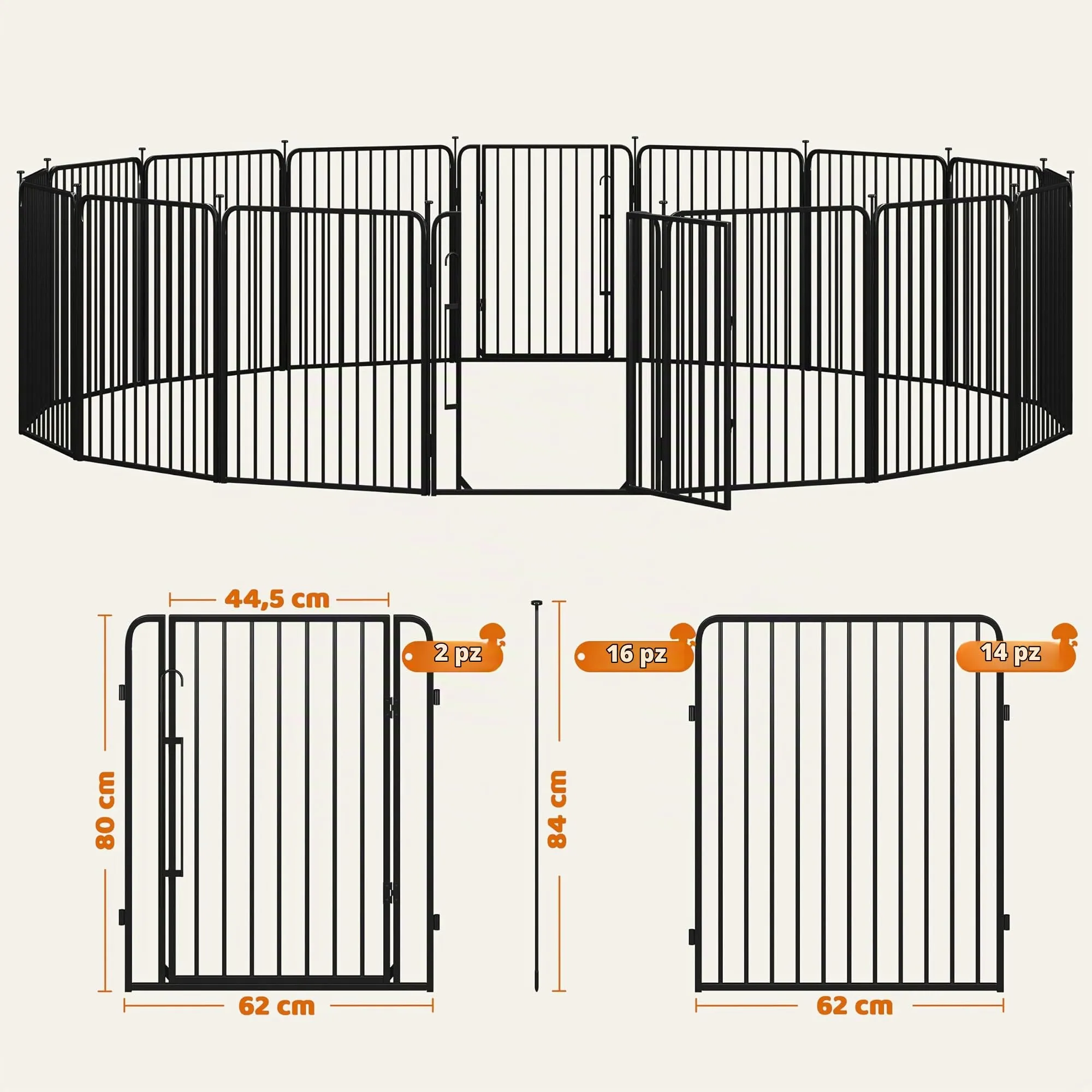 Yaheetech Recinto per Cani Interno ed Esterno, 16 Pannelli, 80 cm, Nero - immagine 3