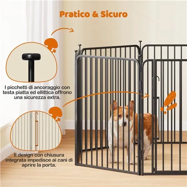 Yaheetech Recinto per Cani Interno ed Esterno, 8 Pannelli, 80 cm, Nero - immagine 6