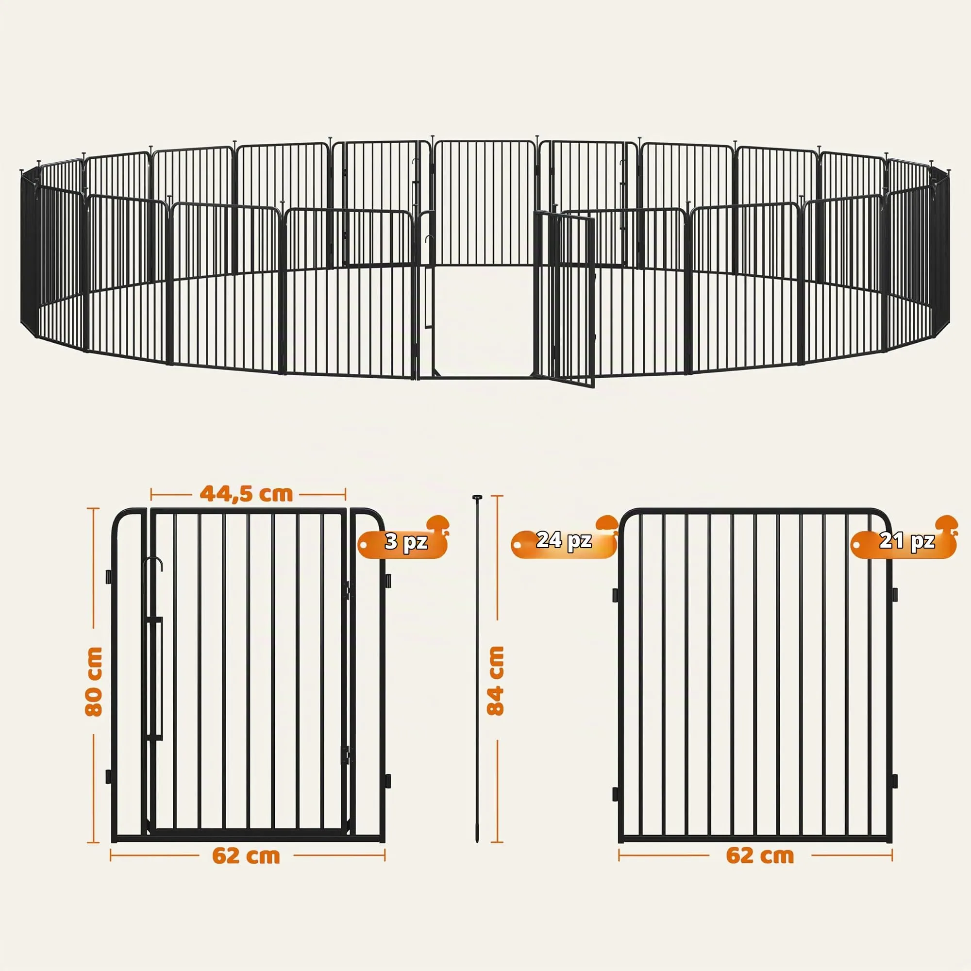 Yaheetech Recinto per Cani Interno ed Esterno, 24 Pannelli, 80 cm, Nero - immagine 3
