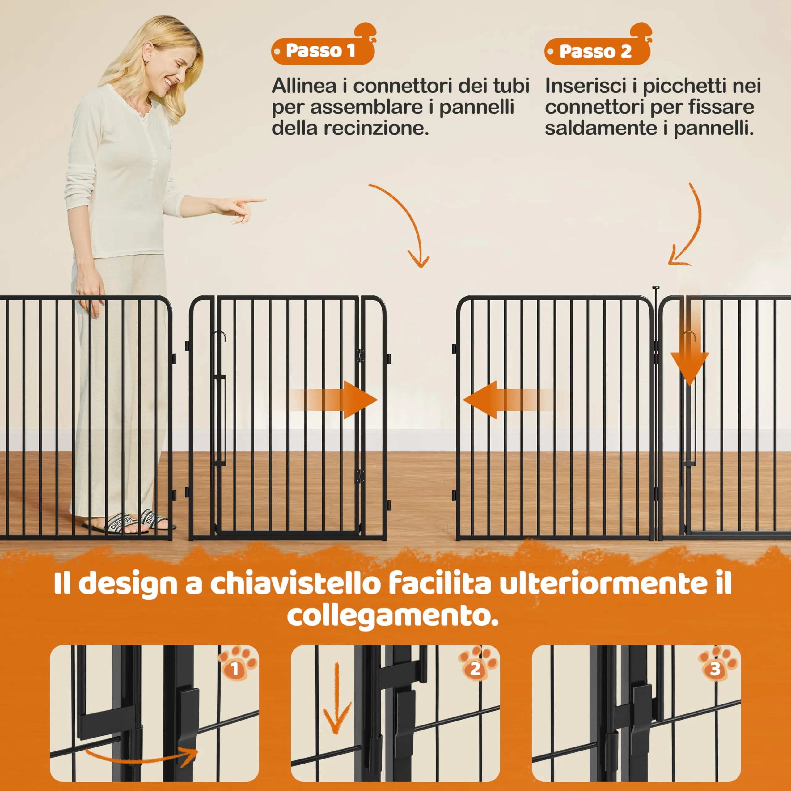 Yaheetech Recinto per Cani Interno ed Esterno, 24 Pannelli, 80 cm, Nero - immagine 4