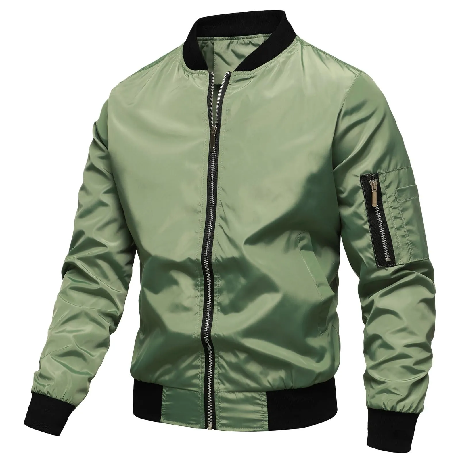Giacchetto Bomber Uomo in Cotone Leggero, Giacca Primaverile Casual con Collo da Baseball - immagine 4