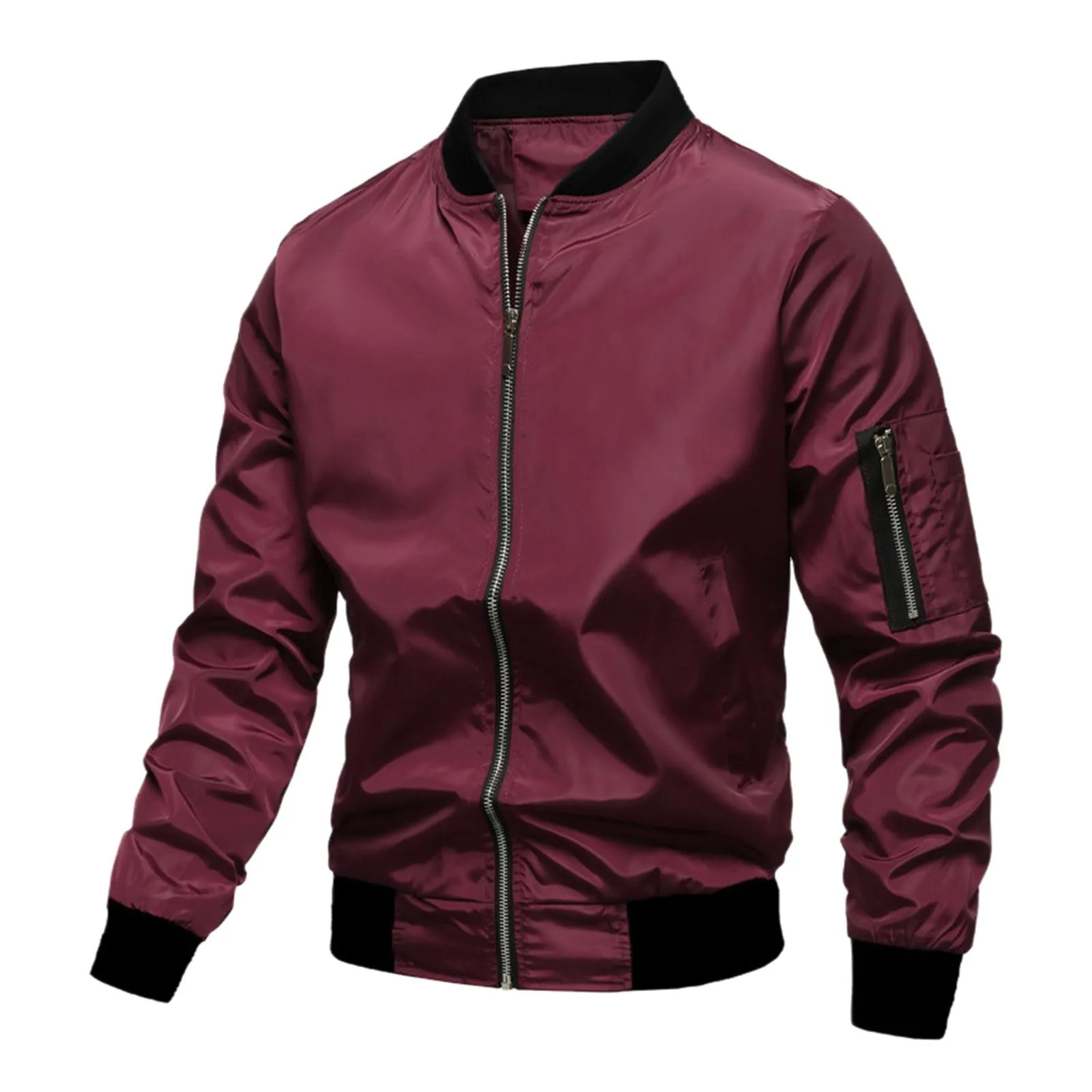 Giacca Bomber Varsity Unisex Mezza Stagione Tinta Unita Vino - immagine 1