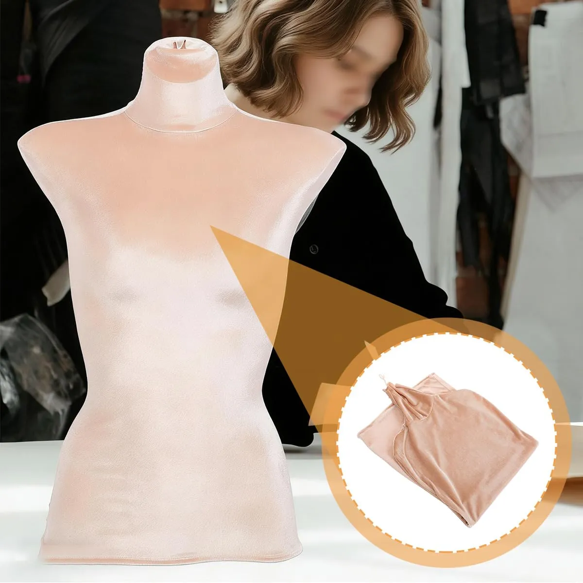Durlo Copertura in velluto per manichino femminile, 82 x 29 cm, Albicocca - immagine 5