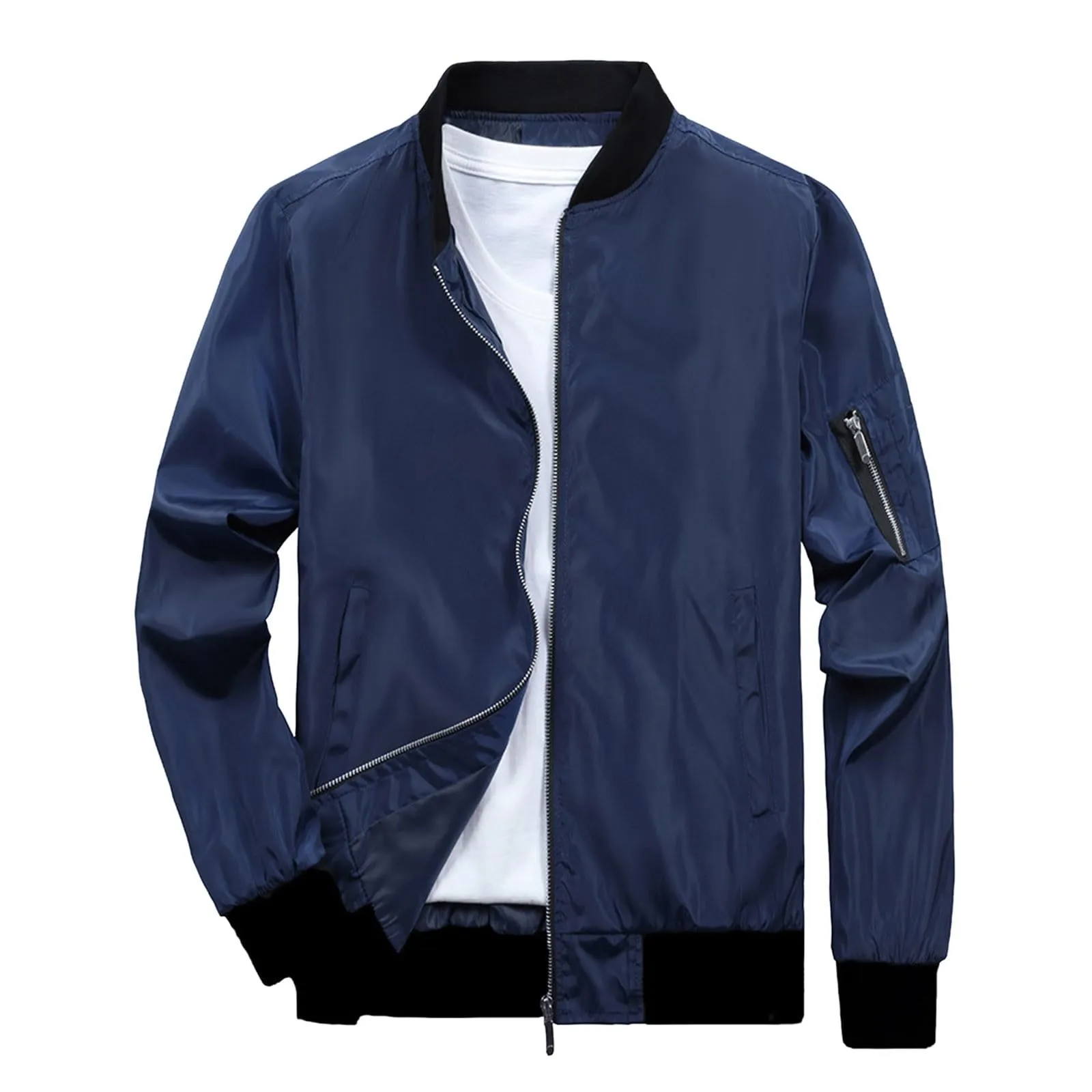 Generic Giubbotto Bomber Uomo Leggero Primaverile Sport Baseball Marina Militare - immagine 3