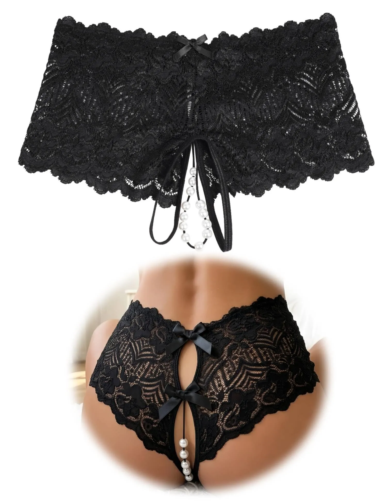 comeondear Perizoma Aperto Donna in Pizzo Nero, L - immagine 1