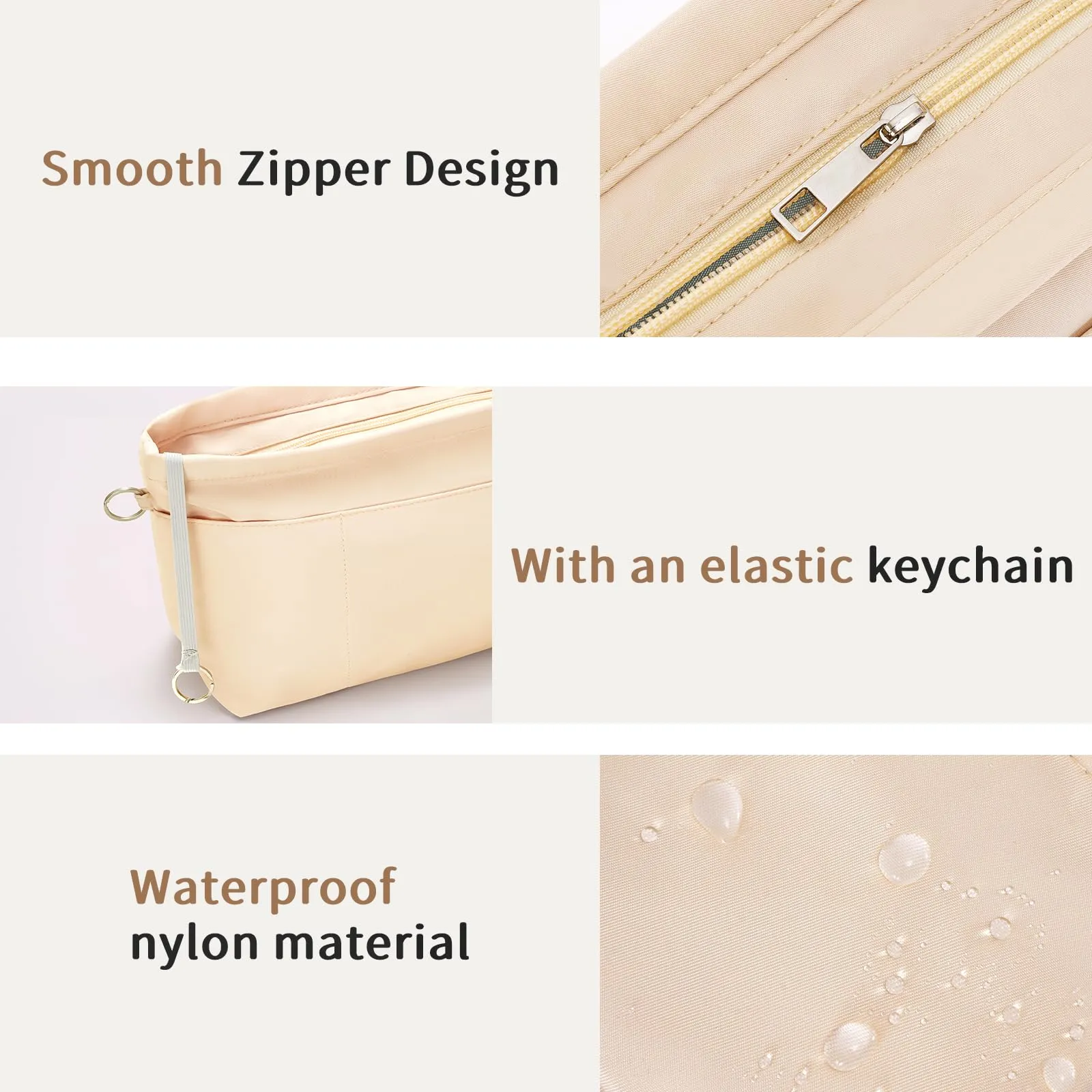 HyFanStr Nylon Bag Organizer with Zip, Beige, Size S - immagine 8