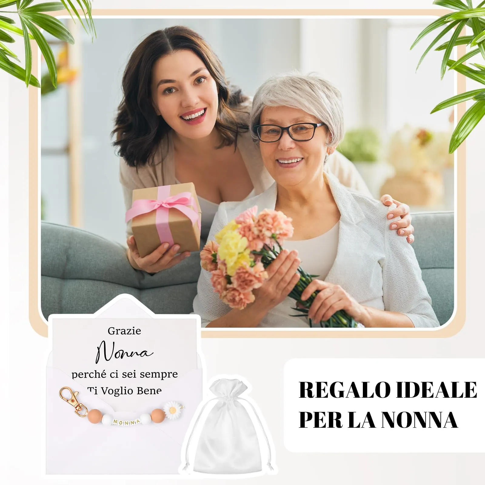 Hestya Set Regalo per Nonna con Portachiavi, Biglietto d'Auguri e Borsa Portaoggetti - immagine 5