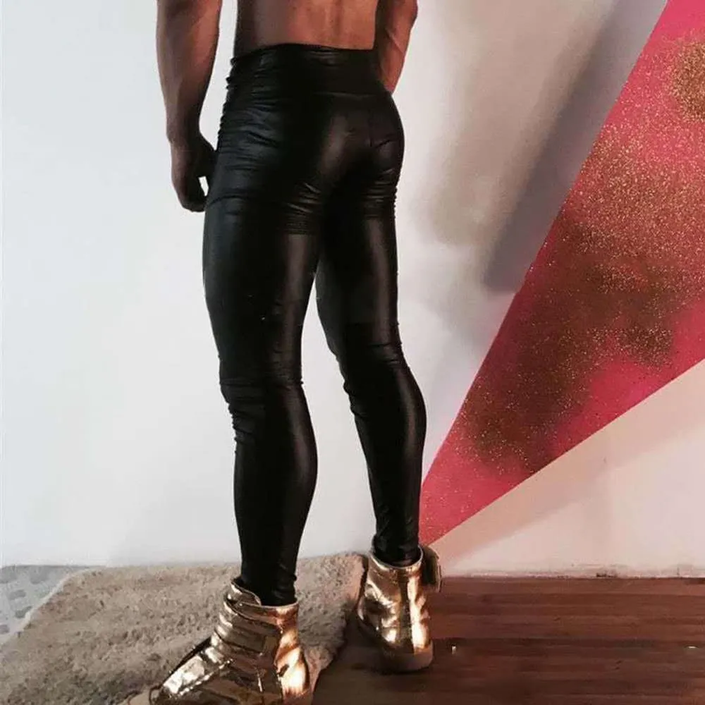 Donkivvy Pantaloni da uomo in finta pelle effetto bagnato, slim fit, nero, M - immagine 9