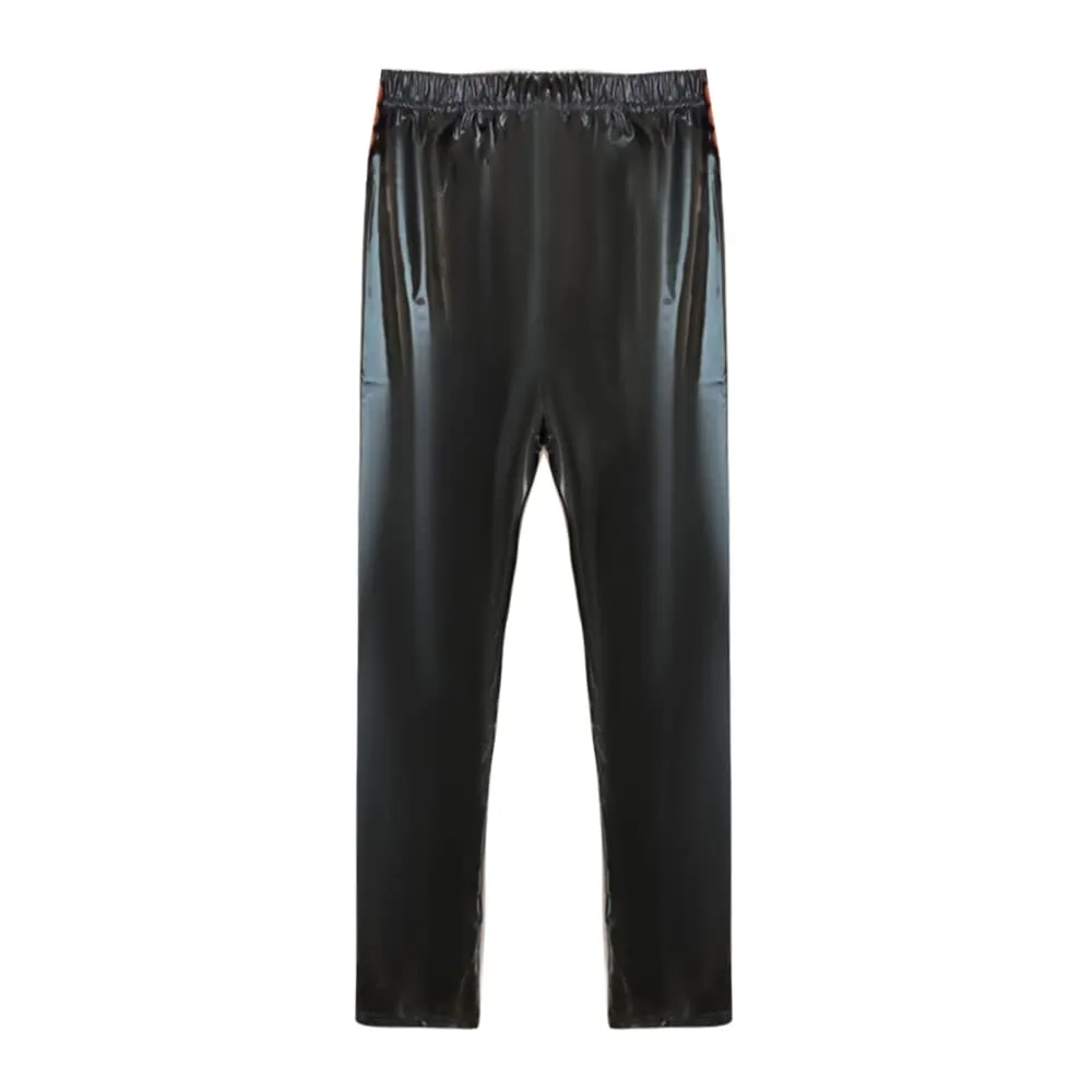 Donkivvy Pantaloni da uomo in finta pelle effetto bagnato, leggings slim fit, nero, 4XL - immagine 6
