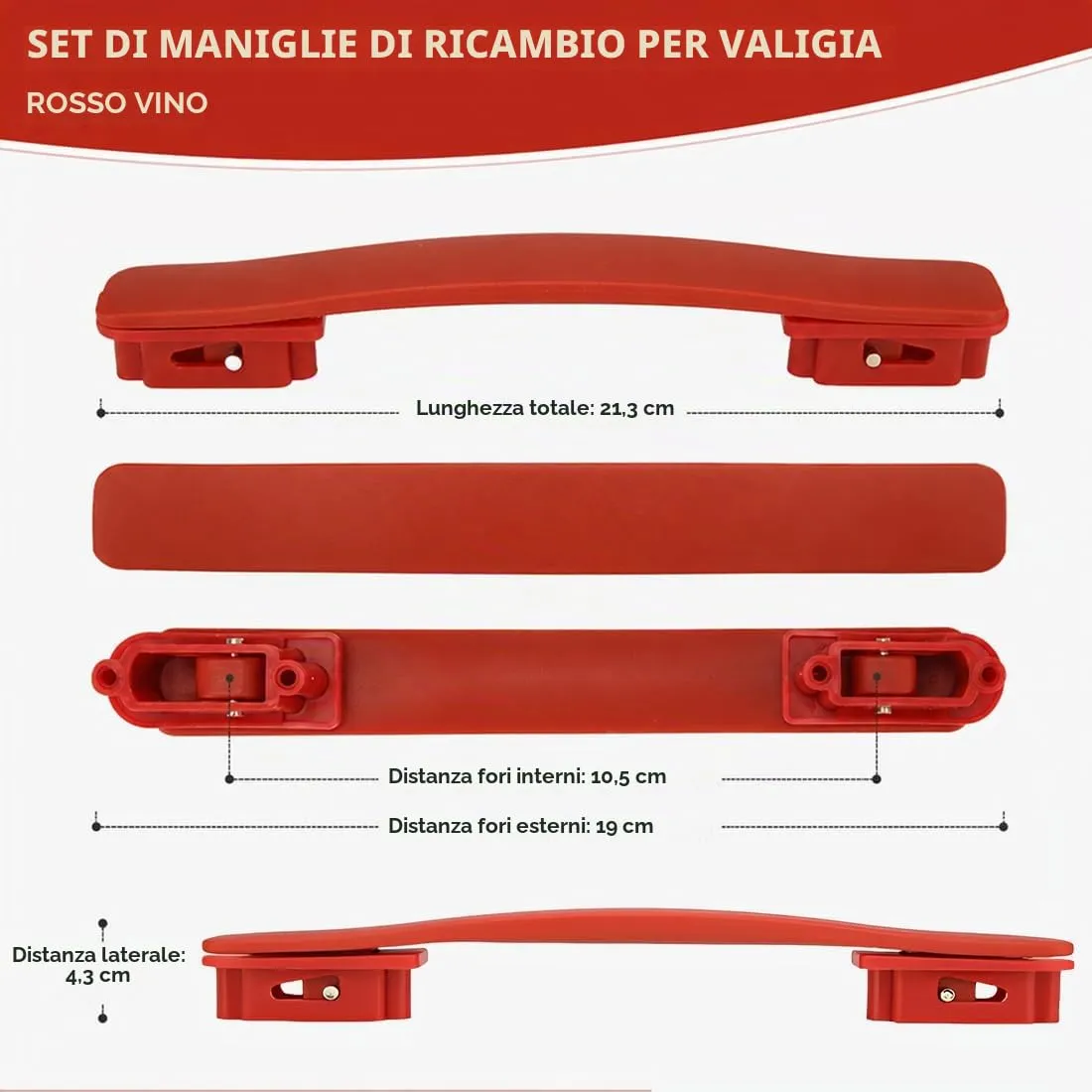 FCPEAG Manici Sostituzione Valigia in PVC Antiscivolo, Borgogna, 2 Pezzi, 21,3cm (Interasse 10,5cm e 19cm) - immagine 2