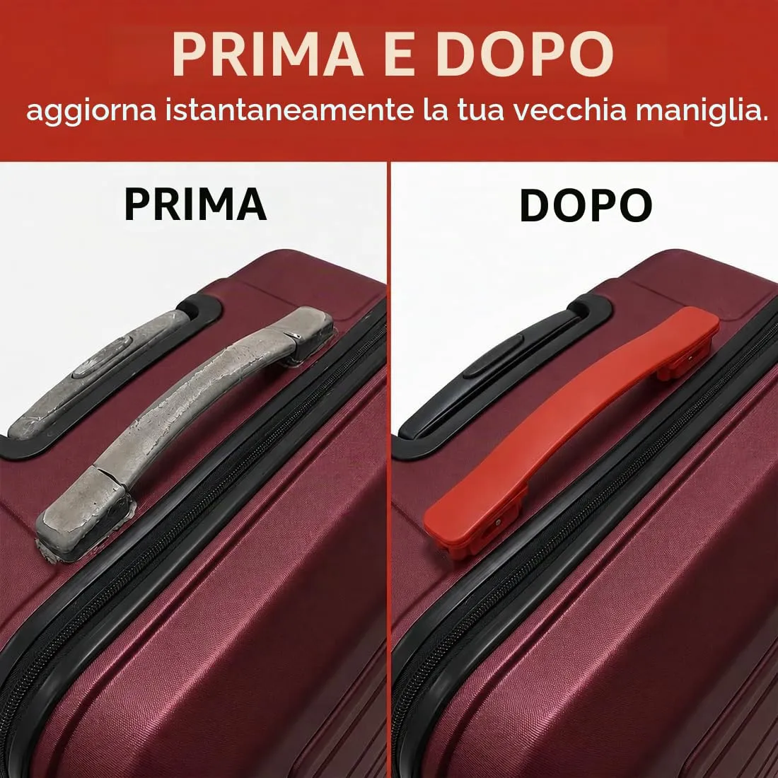 FCPEAG Manici Sostituzione Valigia in PVC Antiscivolo, Borgogna, 2 Pezzi, 21,3cm (Interasse 10,5cm e 19cm) - immagine 6