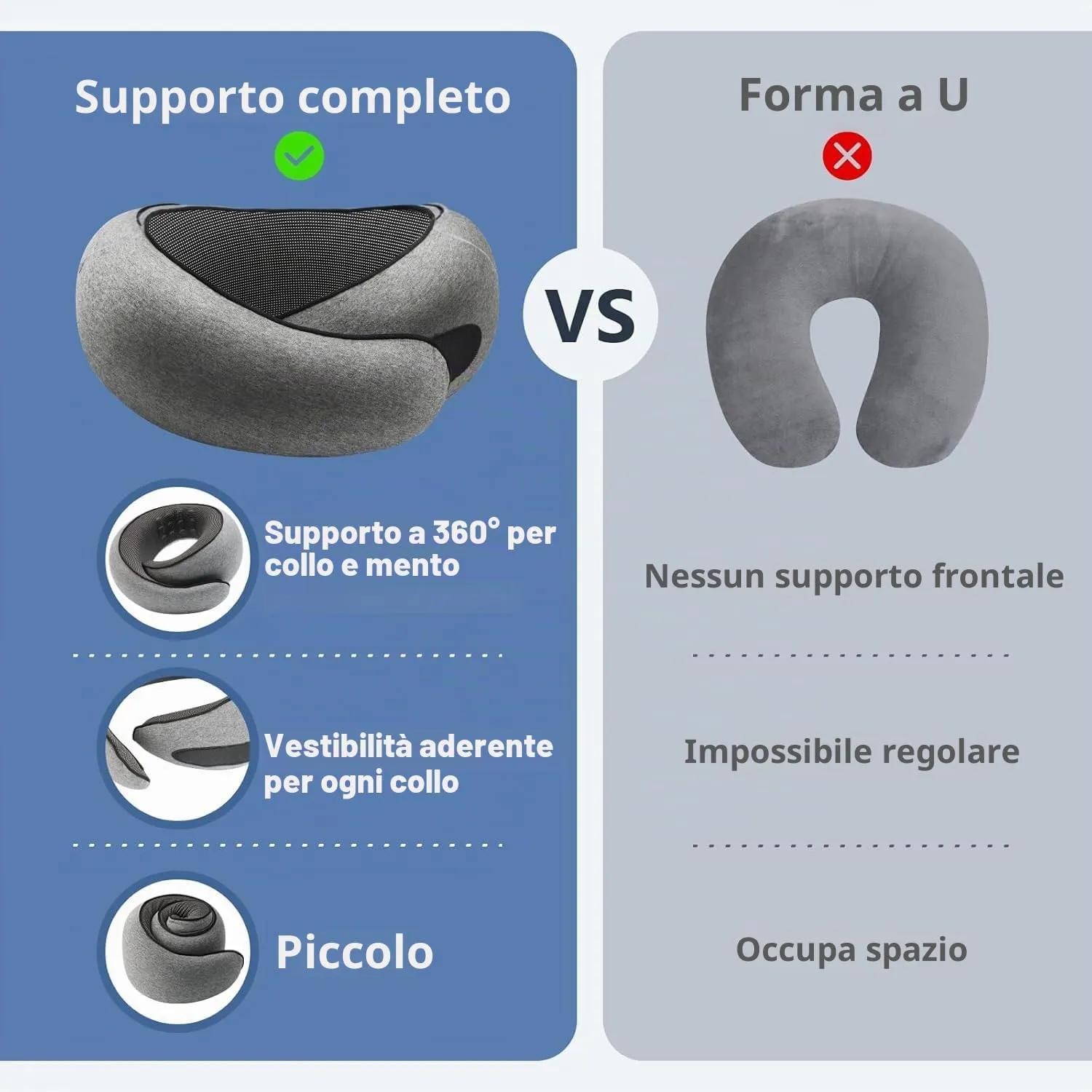 Furansijin Cuscino da Viaggio Memory Foam con Cappuccio, Grigio Chiaro - immagine 9