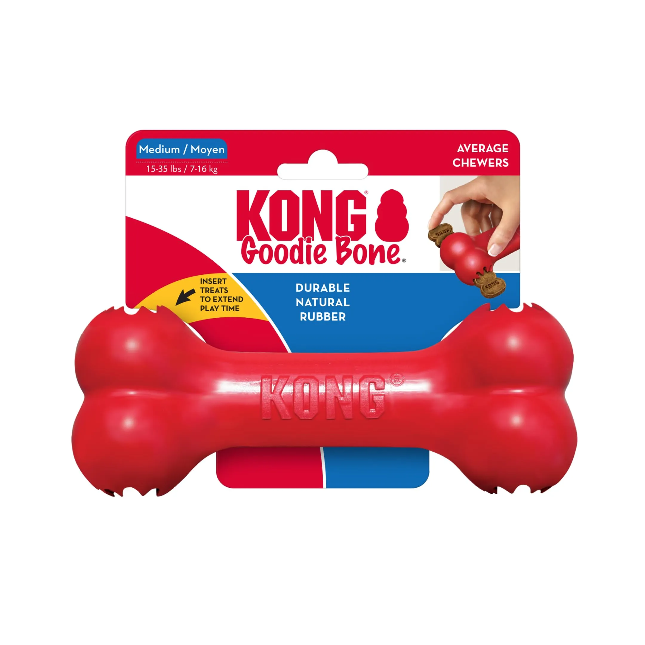 KONG Goodie Bone Osso in Gomma Naturale, Rosso, Taglia Media - immagine 8