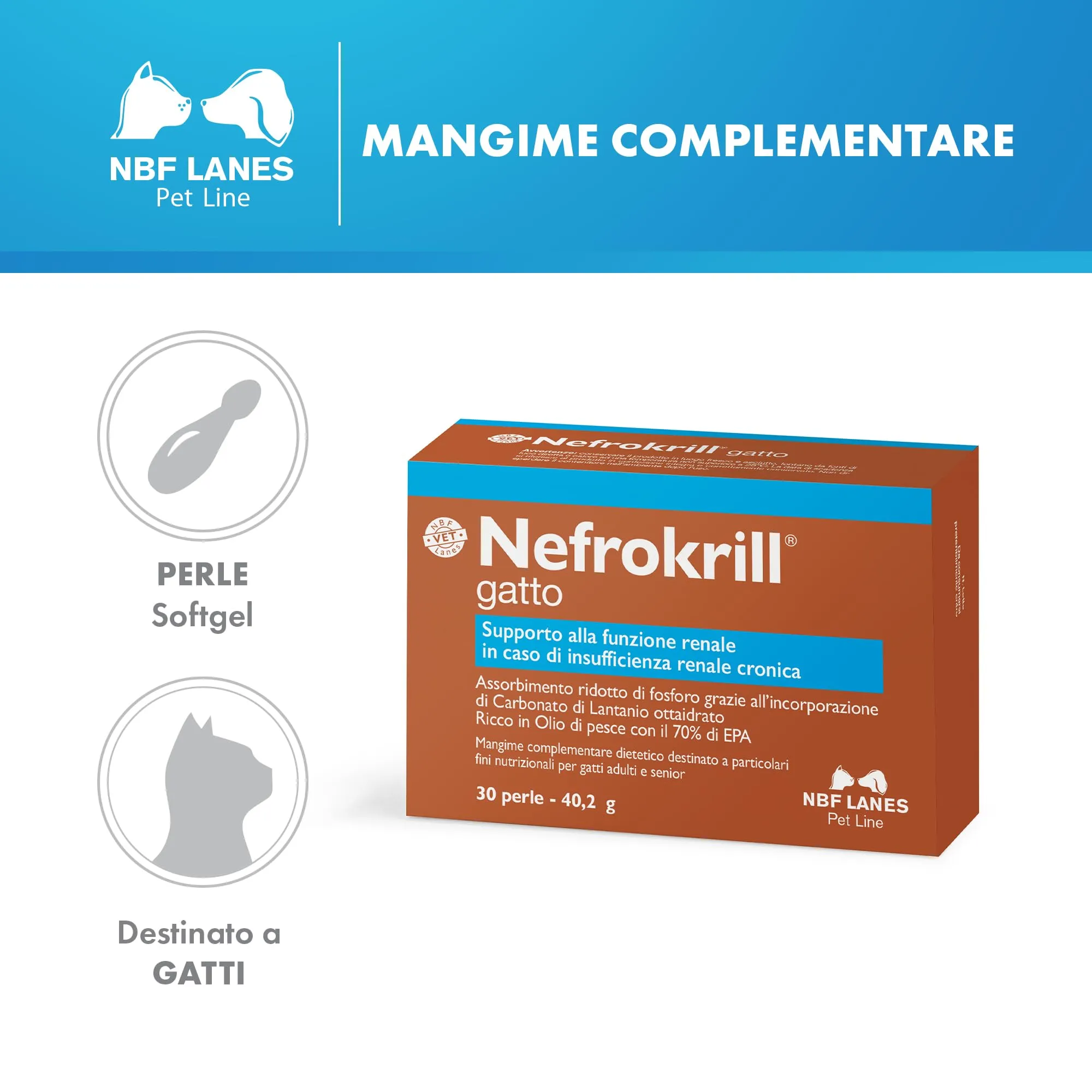 NBF Lanes Nefrokrill Gatto, 30 Perle Softgel, Supporto alla Funzione Renale per Gatti Adulti e Senior - immagine 2
