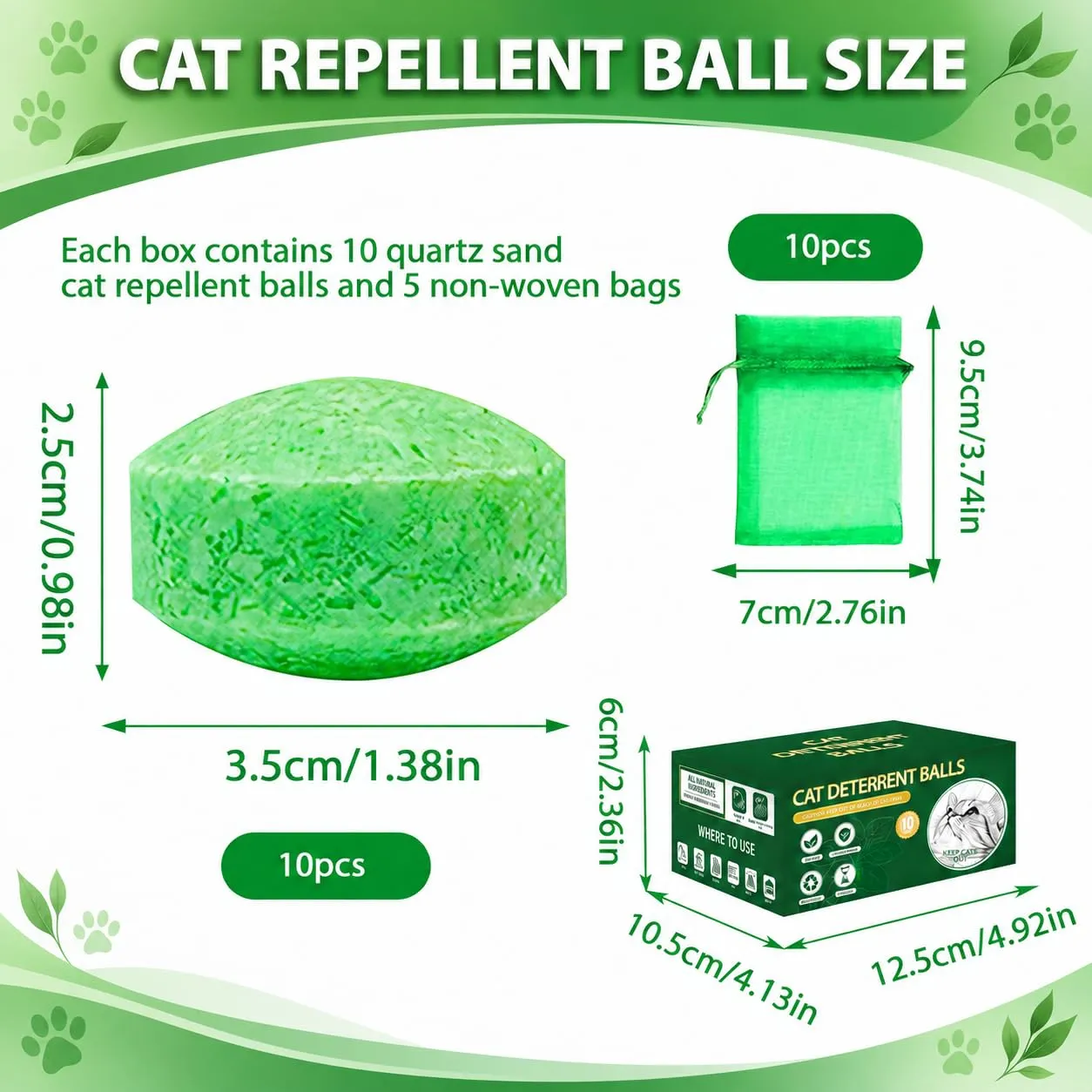 FePen Repellente per Gatti e Cani per Esterni e Interni, 10 Palline Repulsive Naturali con 5 Sacchetti in Tessuto (Verde scuro) - immagine 2