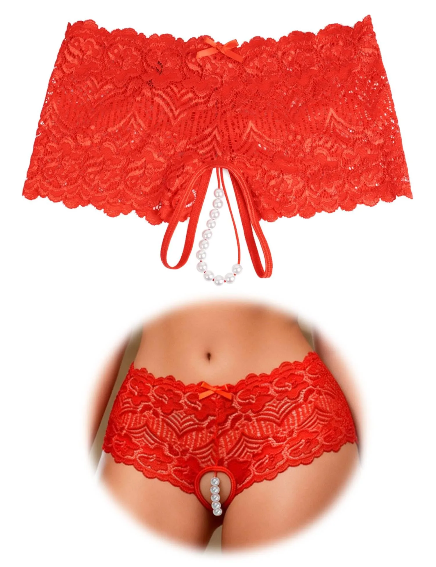 comeondear Perizoma Aperto Donna Pizzo Rosso, XL - immagine 1