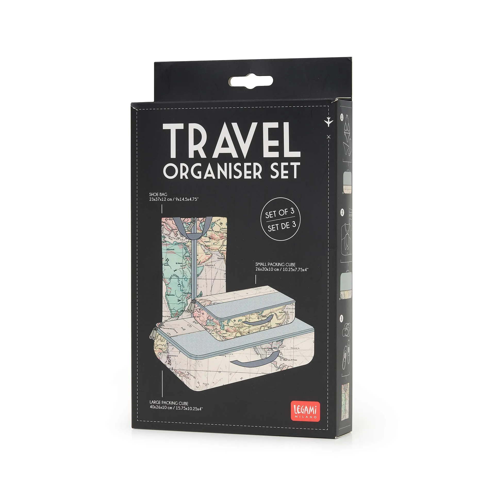 Legami Travel Organiser Set of 3 Travel Pouches, Map Print - immagine 3